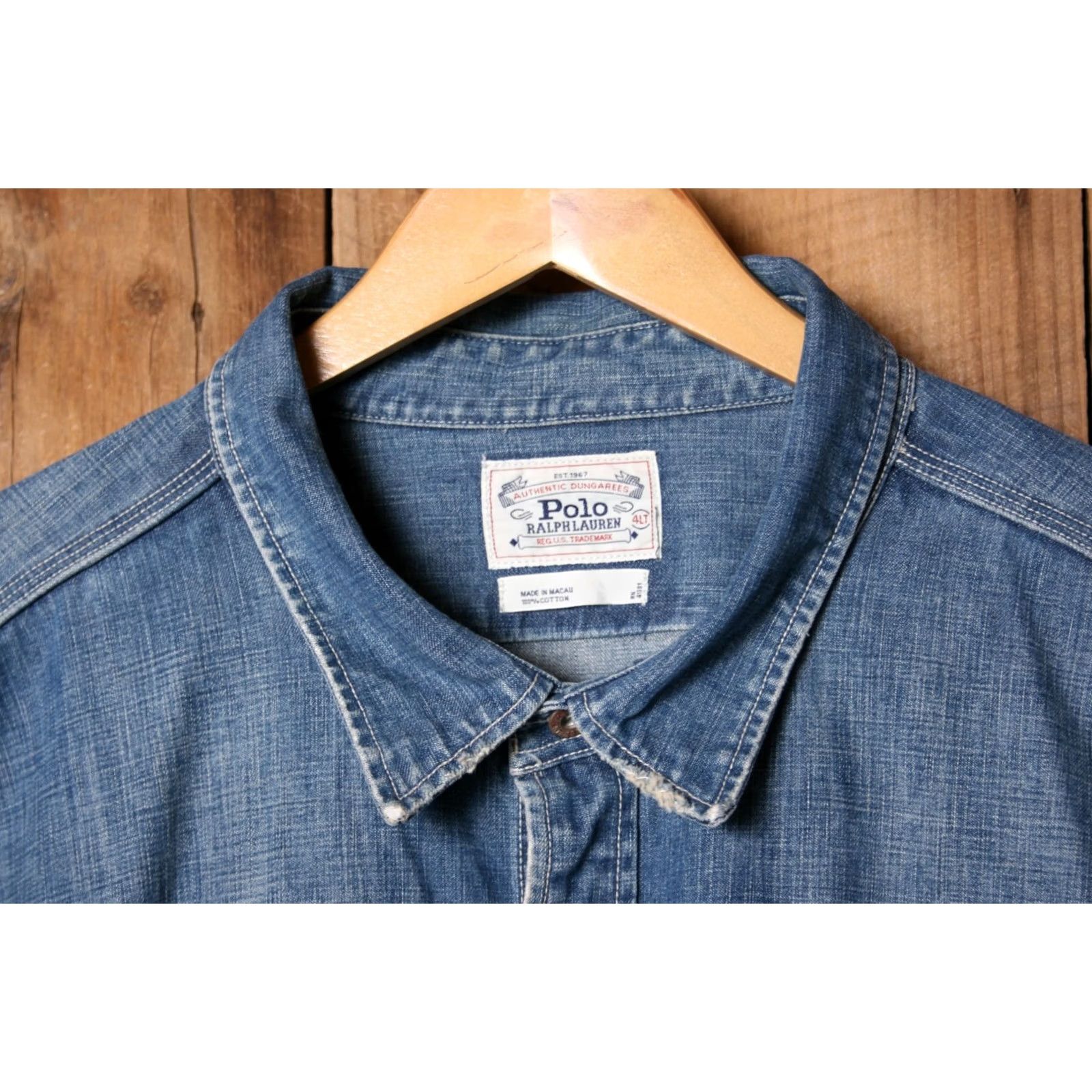 Polo Ralph Lauren VINTAGE Polo Ralph Lauren Blue Chambray Denim Button Front Shirt 4XLT Men Long Sleeve Size 4XLT Size US XXL / EU 58 / 5 - 2 Thumbnail