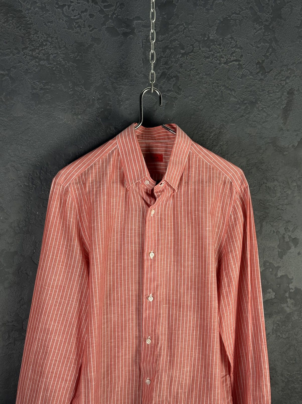 Isaia Mens Isaia Multi Striped Coton / Linen Shirt Multi Size US M / EU 48-50 / 2 - 4 Thumbnail