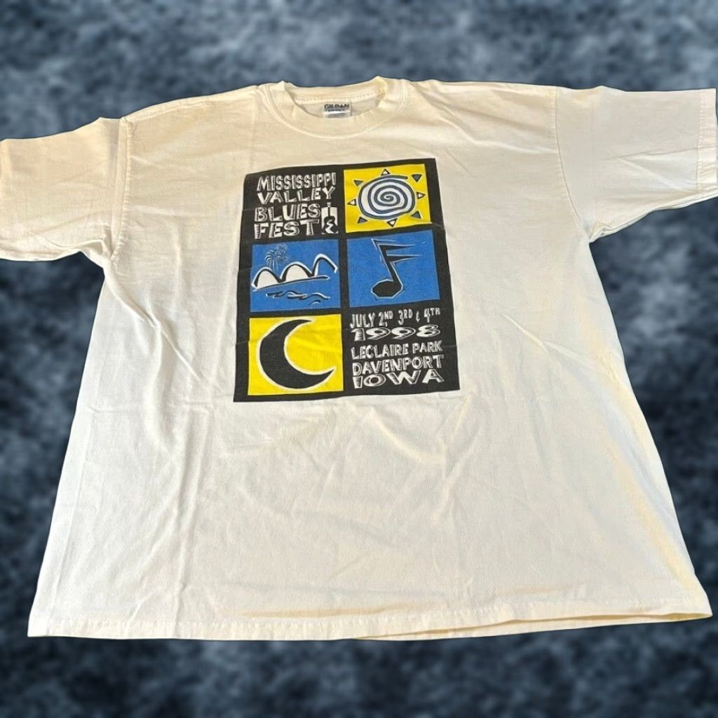 Gildan VINTAGE Gildan T-Shirt Mississippi Valley Blues Fest 1998 Graphic Print White Mens XXL Size US XXL / EU 58 / 5 - 1 Thumbnail