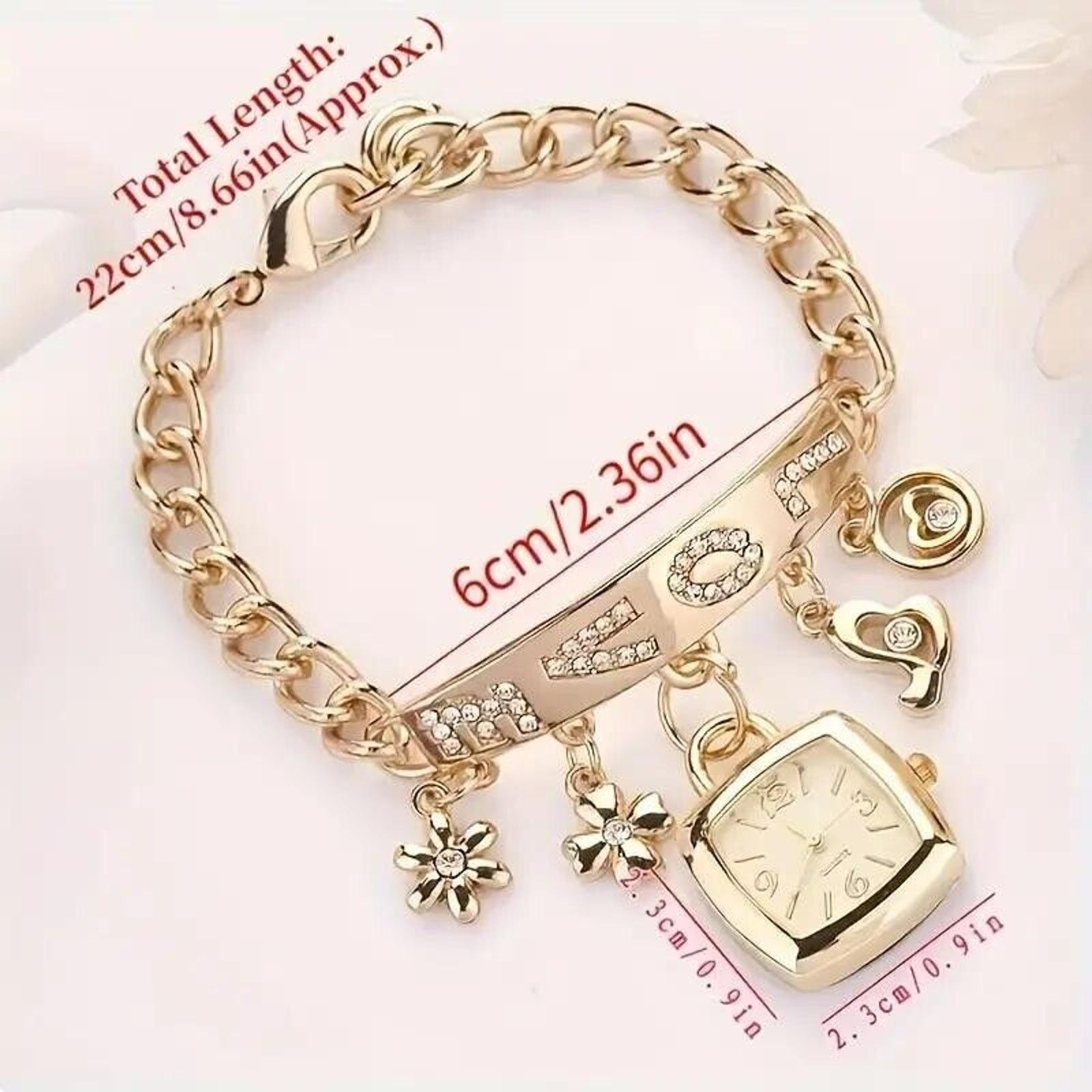 Other Charm Bracelet with Quartz Watch • Rhinestones Say ‘LOVE’ Size ONE SIZE - 4 Thumbnail