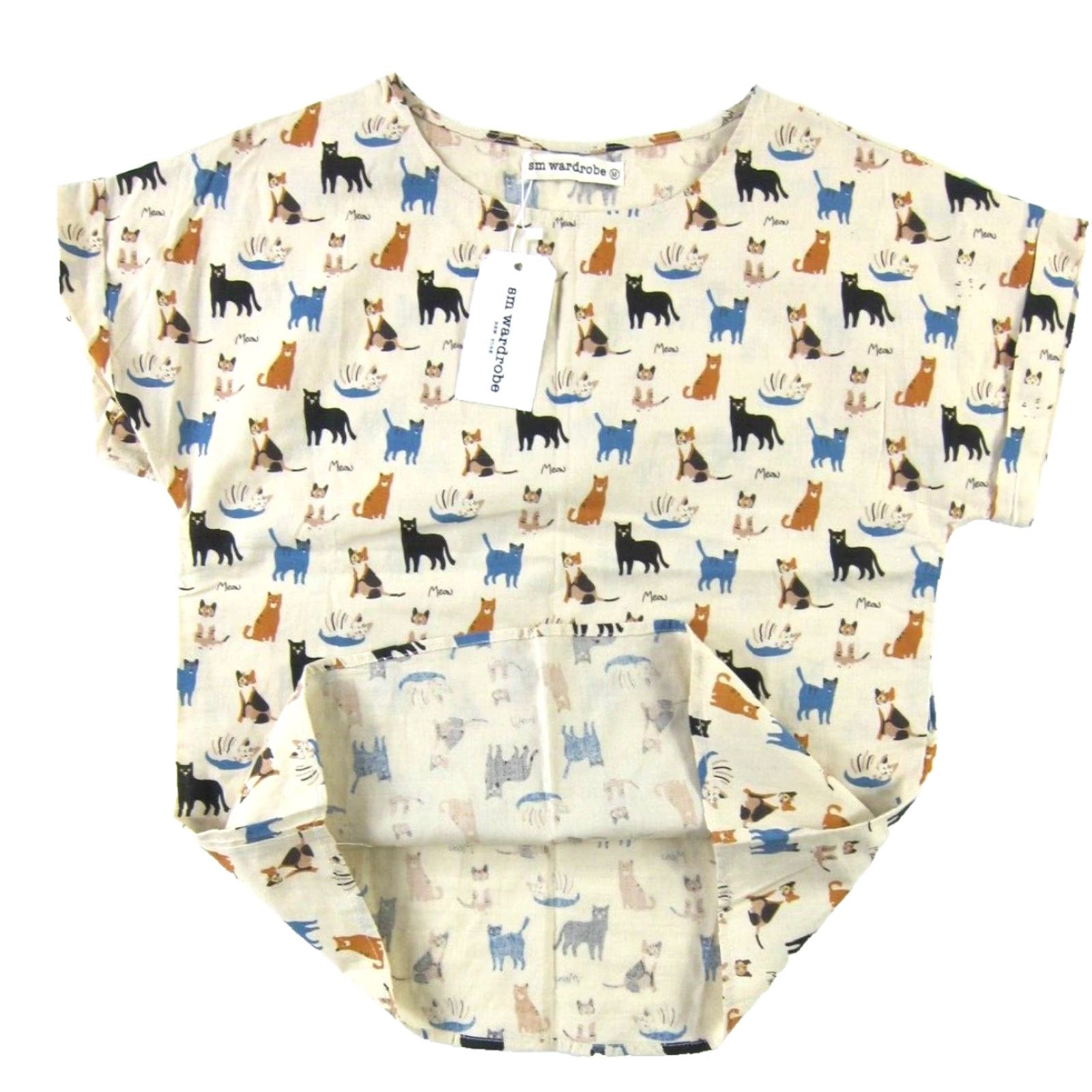 Vintage NWT SM Wardrobe Blouse Tunic 100% Cotton Ivory Cat Meow Shirt Medium Womens Size M / US 6-8 / IT 42-44 - 5 Thumbnail
