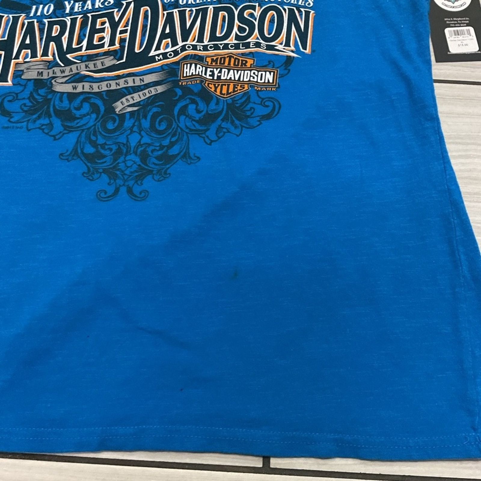 Harley Davidson Harley Davidson 110th Anniversary Blue Short Sleeve T-Shirt Size XL / US 12-14 / IT 48-50 - 6 Thumbnail