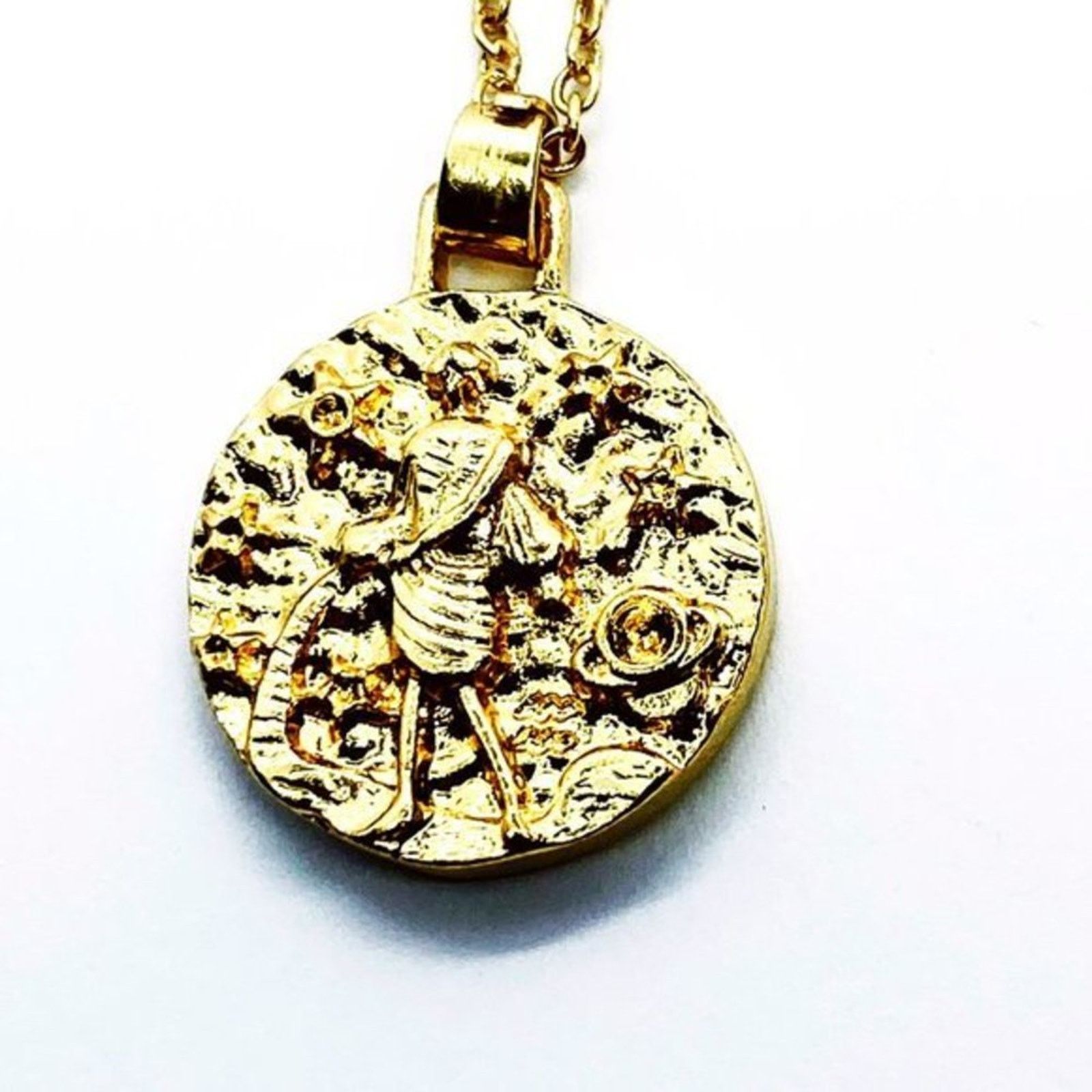 Handmade Gold-Tone Skeleton Engraved Pendant Necklace Size ONE SIZE - 2 Thumbnail