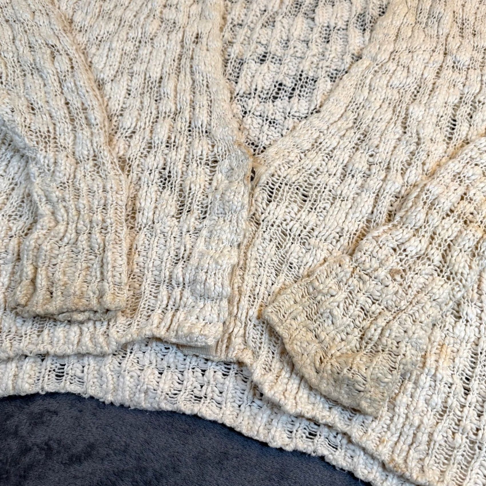 Free People VINTAGE Free People Cardigan Shirt Womens Small Oversized Knit Open-V Neck Ivory Long Sleeve Casual/Travel Knit Style Size S / US 4 / IT 40 - 3 Thumbnail