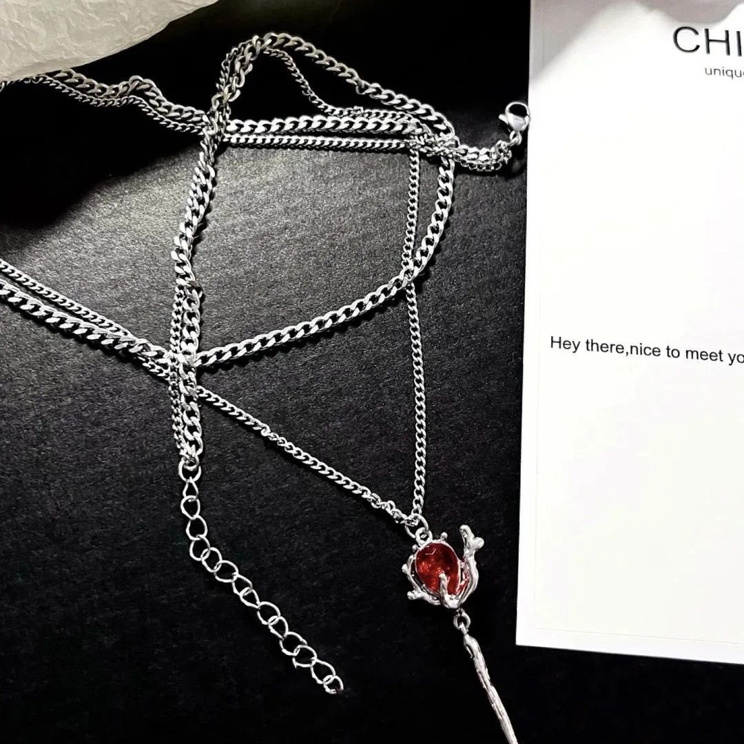 Other Double Layer Red Zircon Rose Pendant Necklaces Size ONE SIZE - 4 Thumbnail