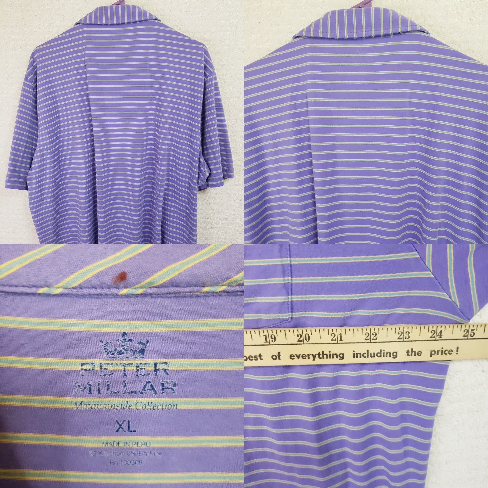 Peter Millar Peter Millar Mountainside Collection Polo Shirt Purple Stripe XL Men Short Sleeve Knit Stretch Size US XL / EU 56 / 4 - 8 Thumbnail