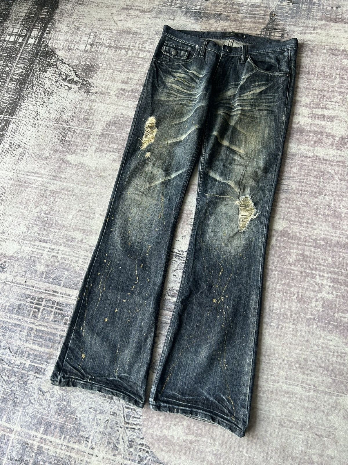 If Six Was Nine Midas Flared Punk Mudwash Jeans Size US 32 / EU 48 - 4 Thumbnail