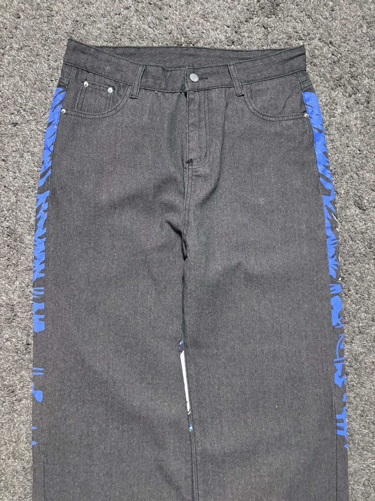 Jean Vintage money talks rare blue white dark gray baggy jeans Size US 35 - 16 Thumbnail