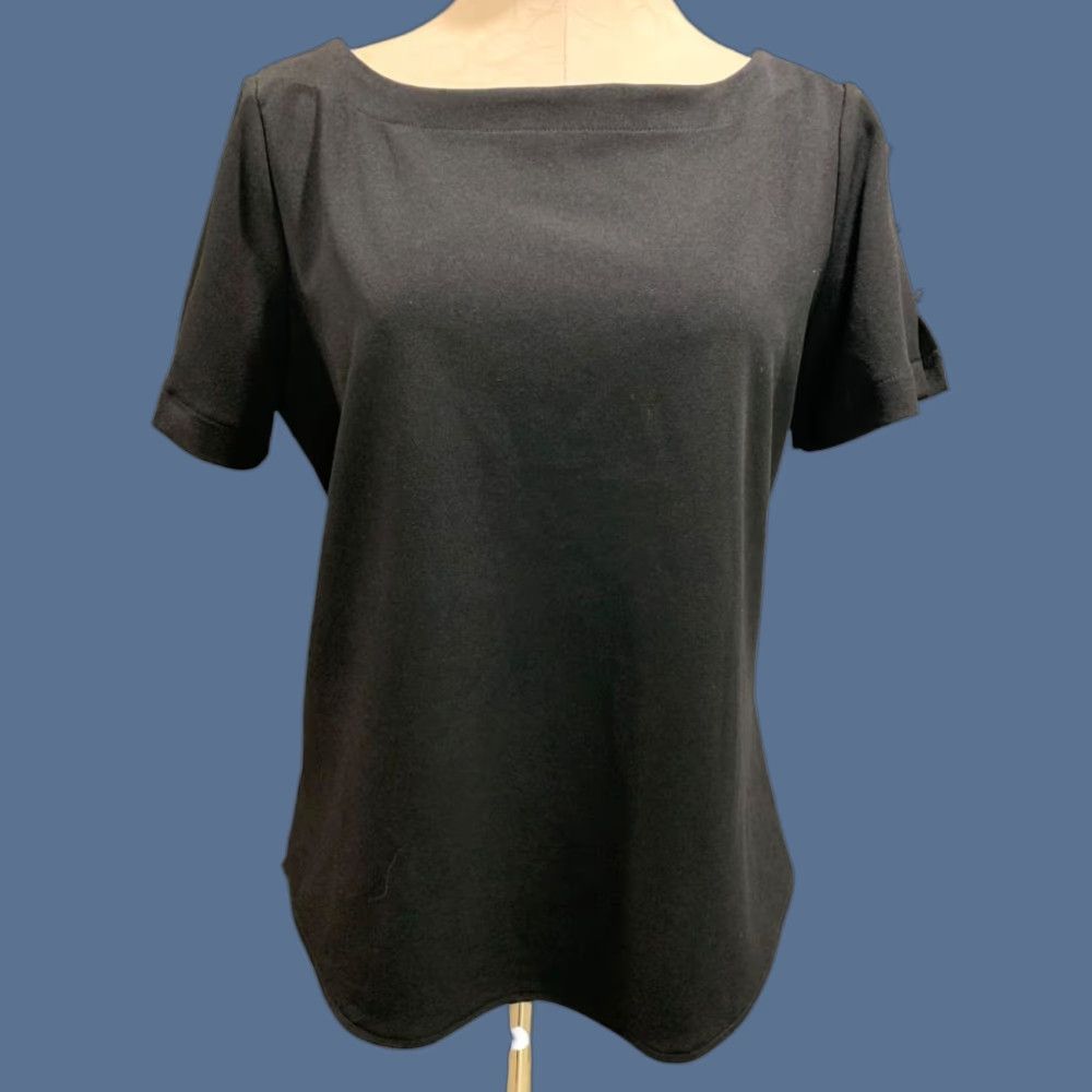Ann Taylor Ann Taylor Womens Medium Pullover Black Shirt Button Embellished Short Sleeve Size M / US 6-8 / IT 42-44 - 1 Thumbnail