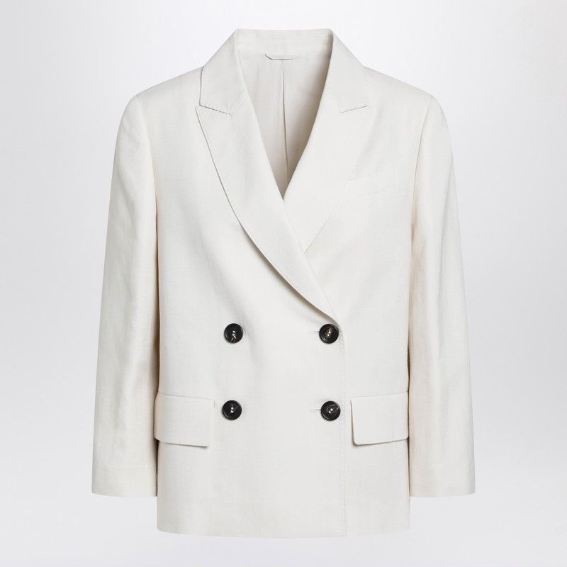 Brunello Cucinelli Ivory Fluid Twill Jacket In Viscose And Linen