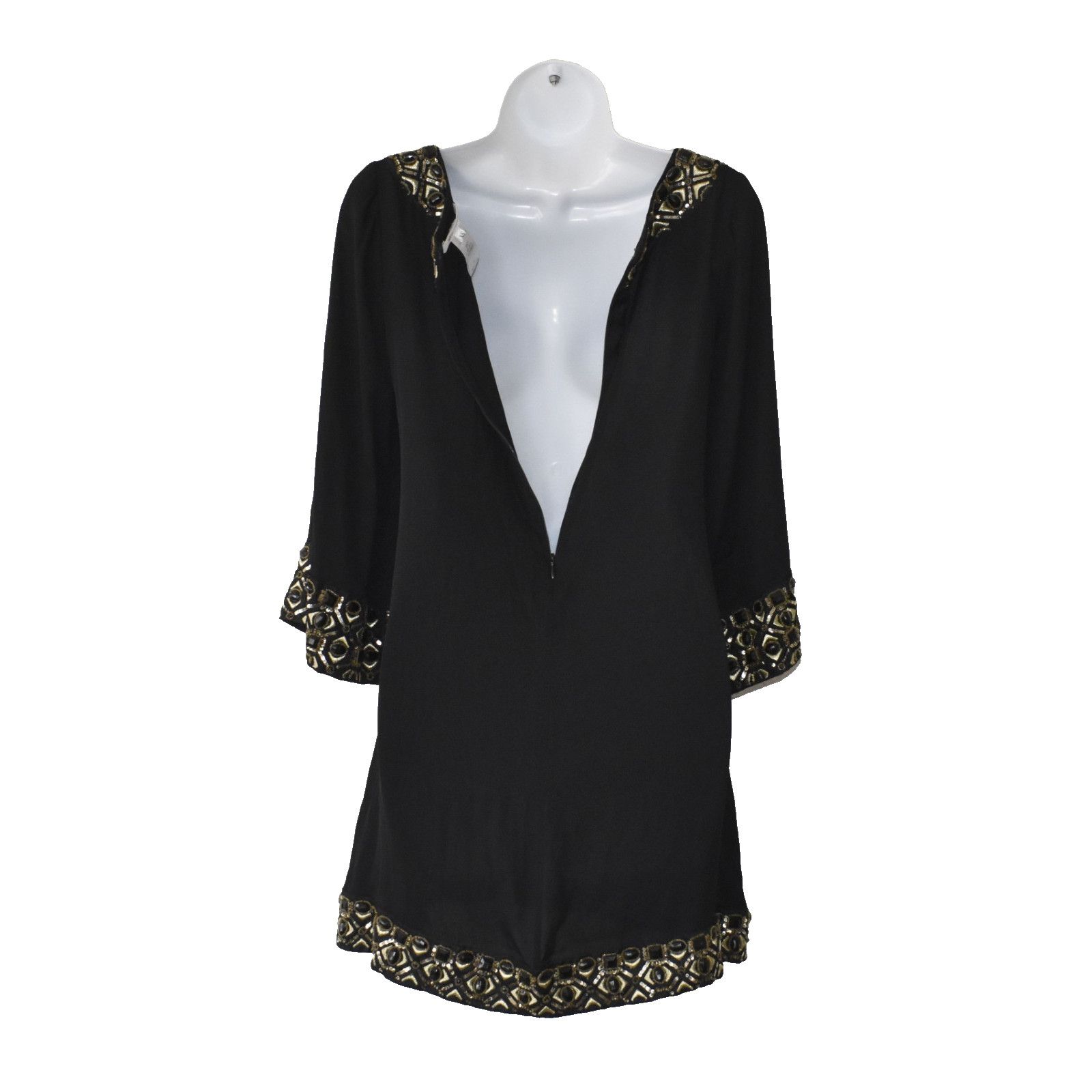 Alice + Olivia LICE + OLIVIA Black Silk Beaded Mini Dress Size XS Size XS / US 0-2 / IT 36-38 - 5 Thumbnail
