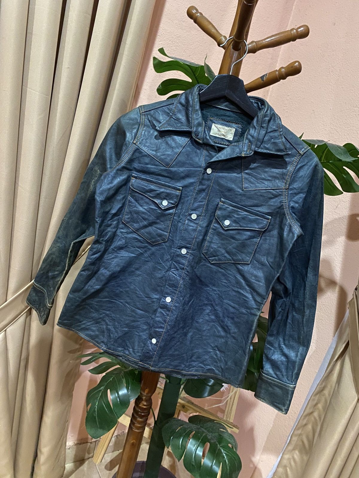 Leather Dessiné par Kondo Western Shirt Jacket Distressed Patina Size XS / US 0-2 / IT 36-38 - 2 Thumbnail