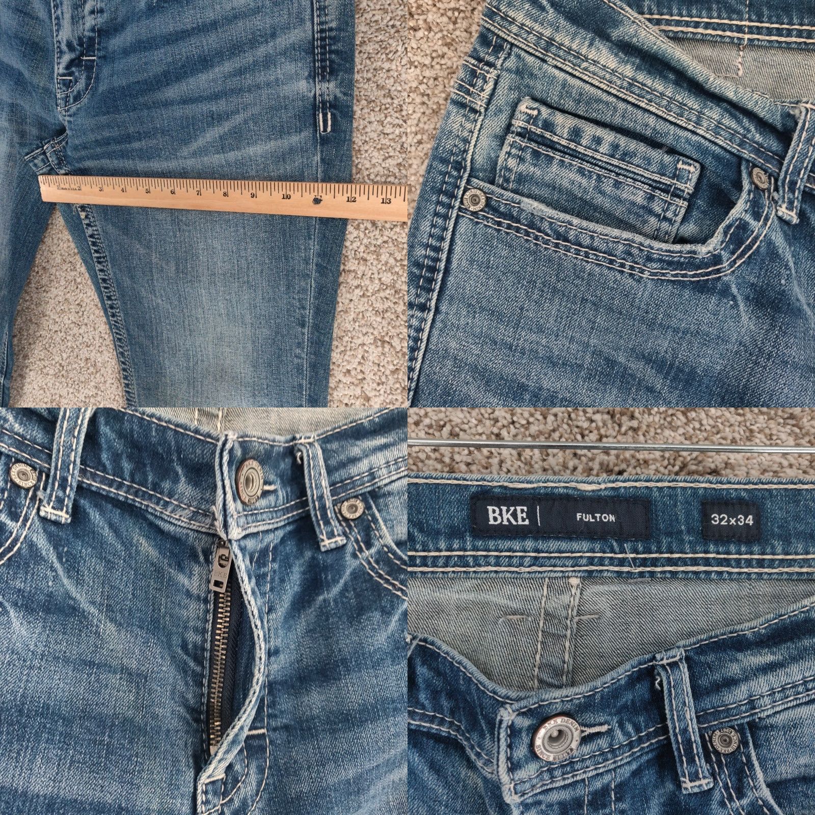 BKE BKE Fulton Jeans Mens 32X34 Blue Medium Wash Relaxed Straight Denim Pants Jeans Size US 32 / EU 48 - 8 Thumbnail