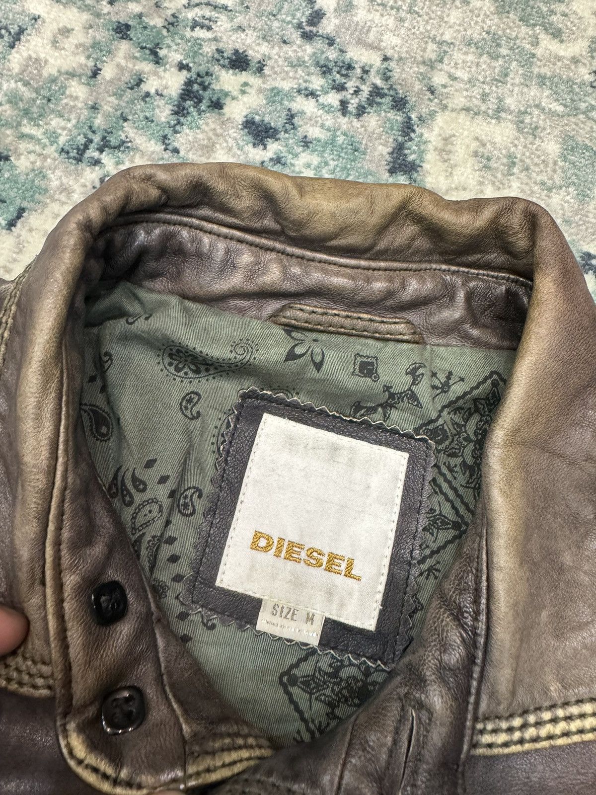 Diesel DIESEL DISTRESSED PATTEN LAMBSKIN BIKER LEATHER JACKET Size US M / EU 48-50 / 2 - 6 Thumbnail