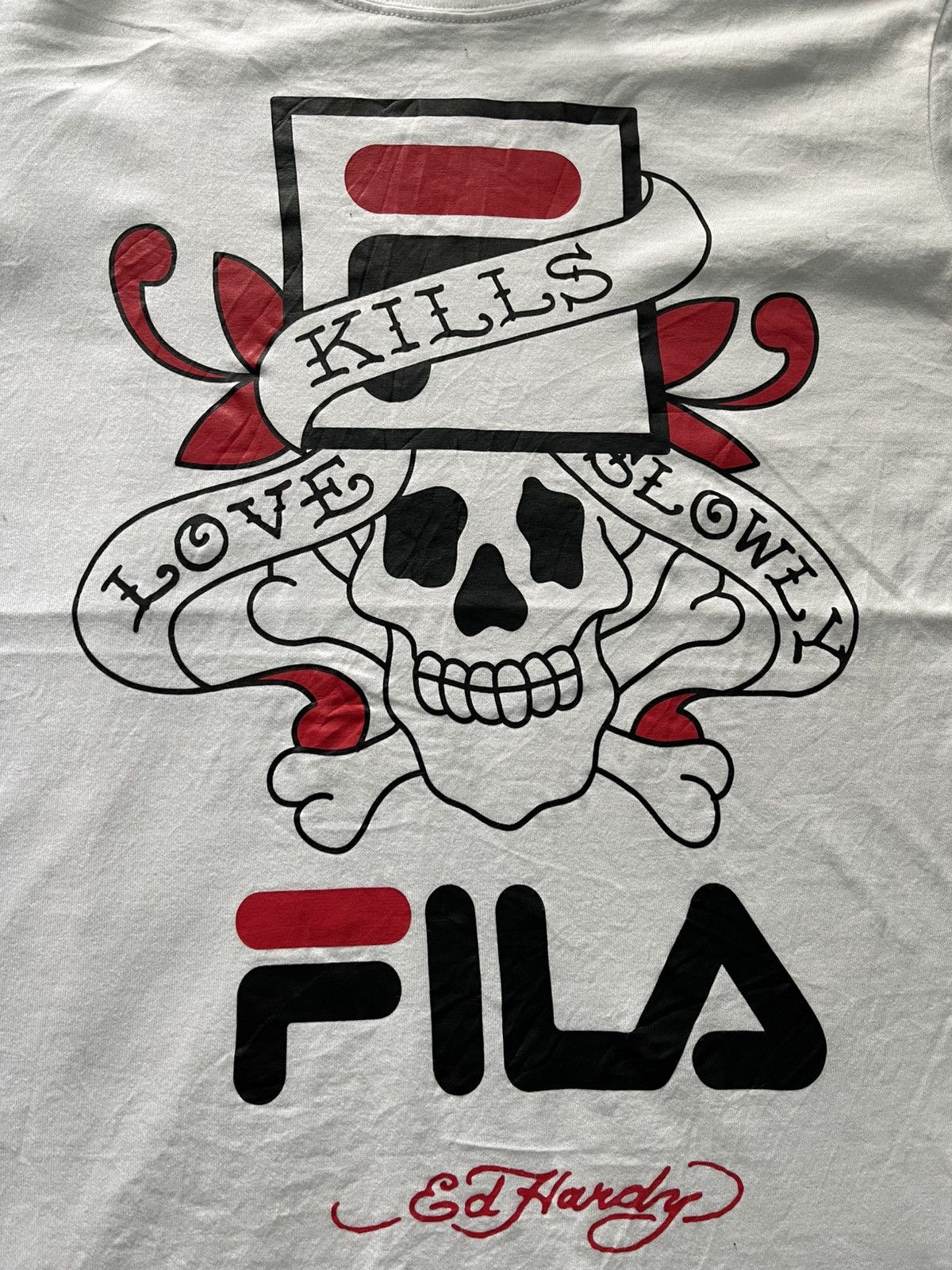 Ed Hardy FILA X ED HARDY GRAPHIC TEE “LOVE KILLS SLOWLY” SKULL DESIGN Size S / US 4 / IT 40 - 2 Thumbnail