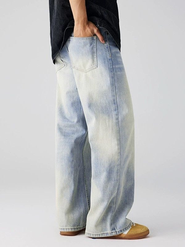 Japanese Brand × Jean American street men's straight distressed light blue jeans Size US 32 / EU 48 - 4 Thumbnail