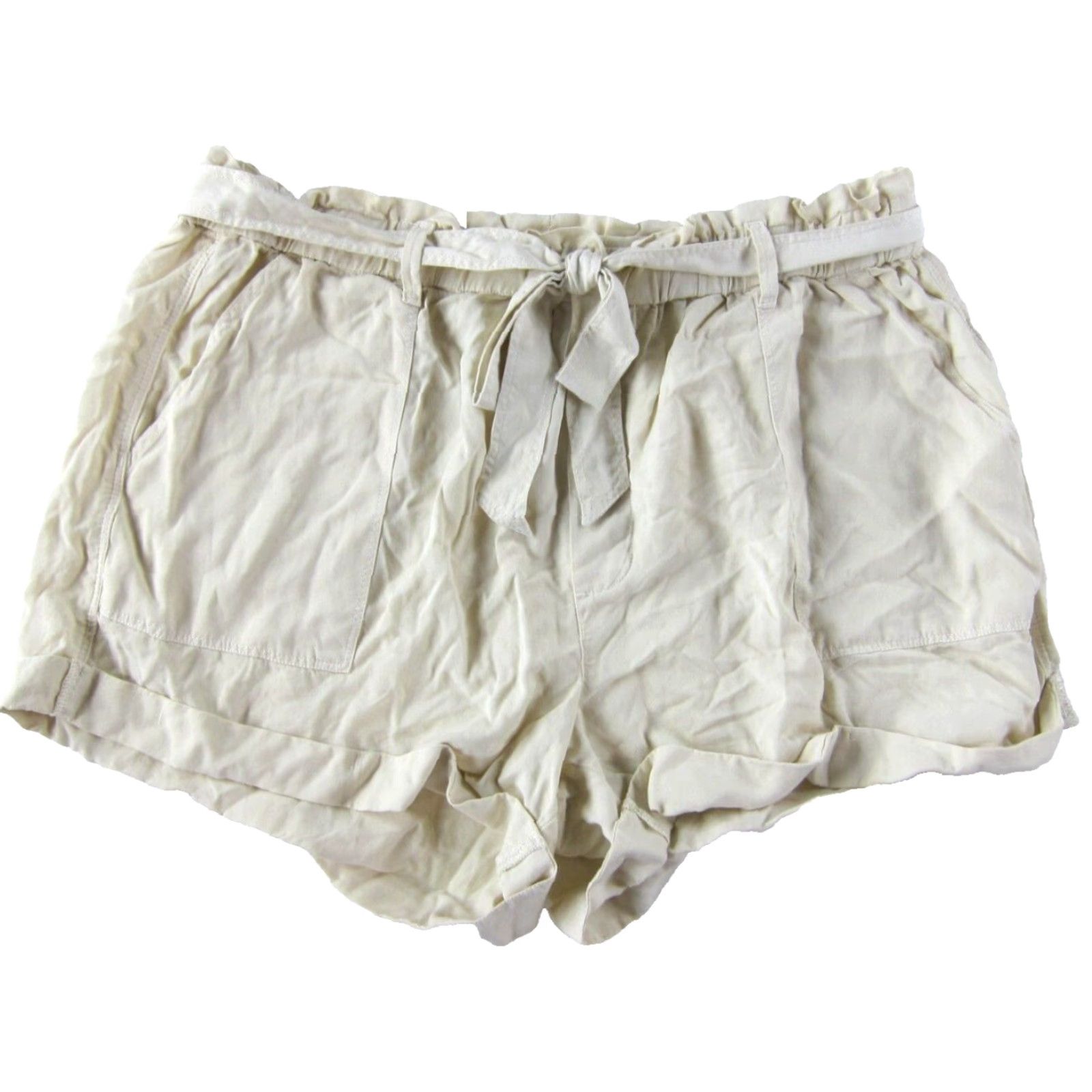 Vintage NWT Aerie 100% Rayon Ivory Elastic Waist Pocket Chino Shorts Woman XL Size 40" / US 18 - 2 Thumbnail