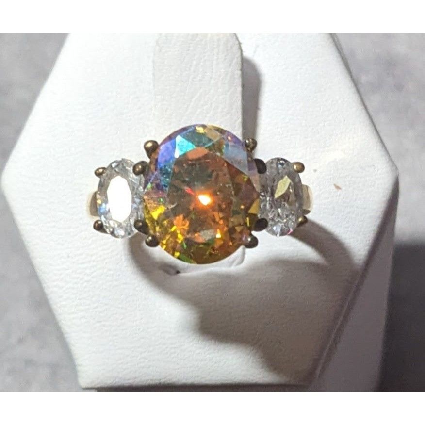 Other Brilliant Three Stone Sterling Silver Gold Tone Plated Engag Size ONE SIZE - 10 Thumbnail
