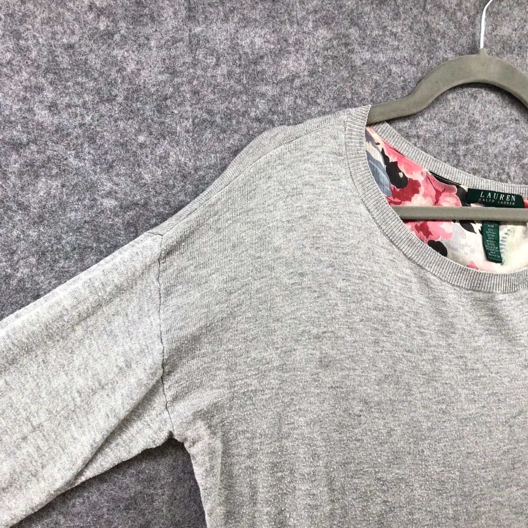 Ralph Lauren VINTAGE Lauren Ralph Lauren Sweater Womens L Gray Floral Crew Neck Long Sleeve Pullover Casual Lightweight Cotton Blend 90s Girls Size L / US 10 / IT 46 - 5 Thumbnail