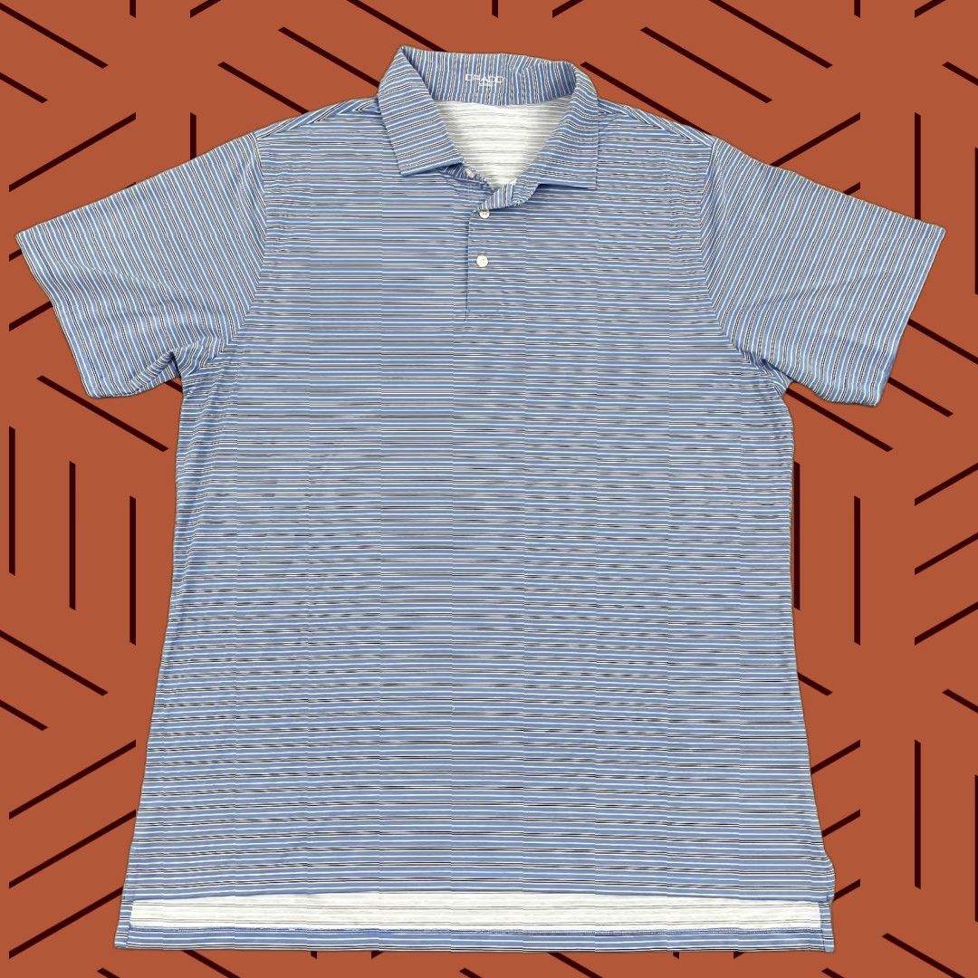 Vintage Draddy Sport Polo Shirt Mens Large Blue White Striped Performance Golf Casual Size US L / EU 52-54 / 3 - 1 Thumbnail