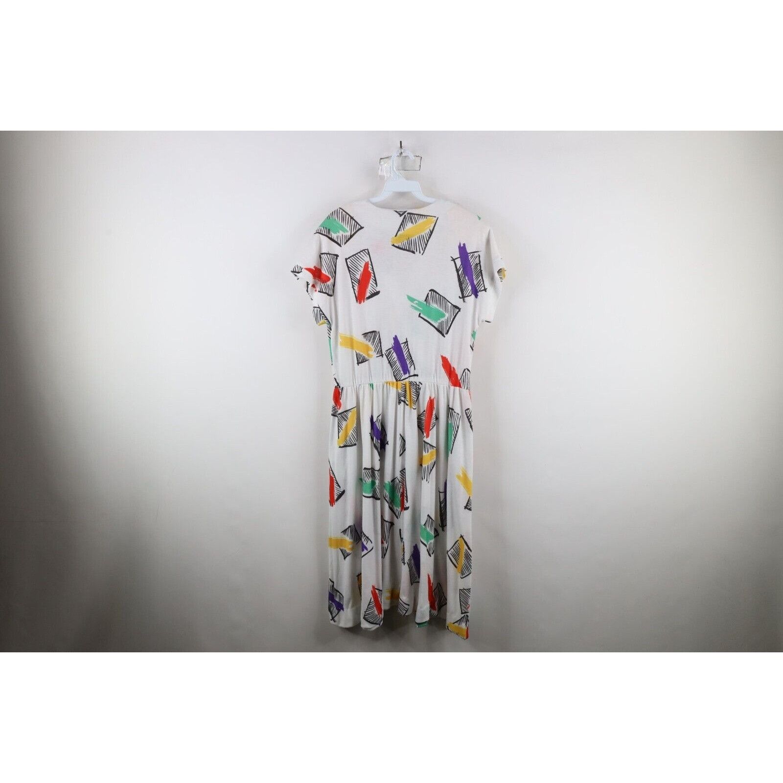 Vintage Vintage 80s Art Deco Distressed Rainbow Geometric Dress Size XXL / US 16-18 / IT 52-54 - 10 Thumbnail