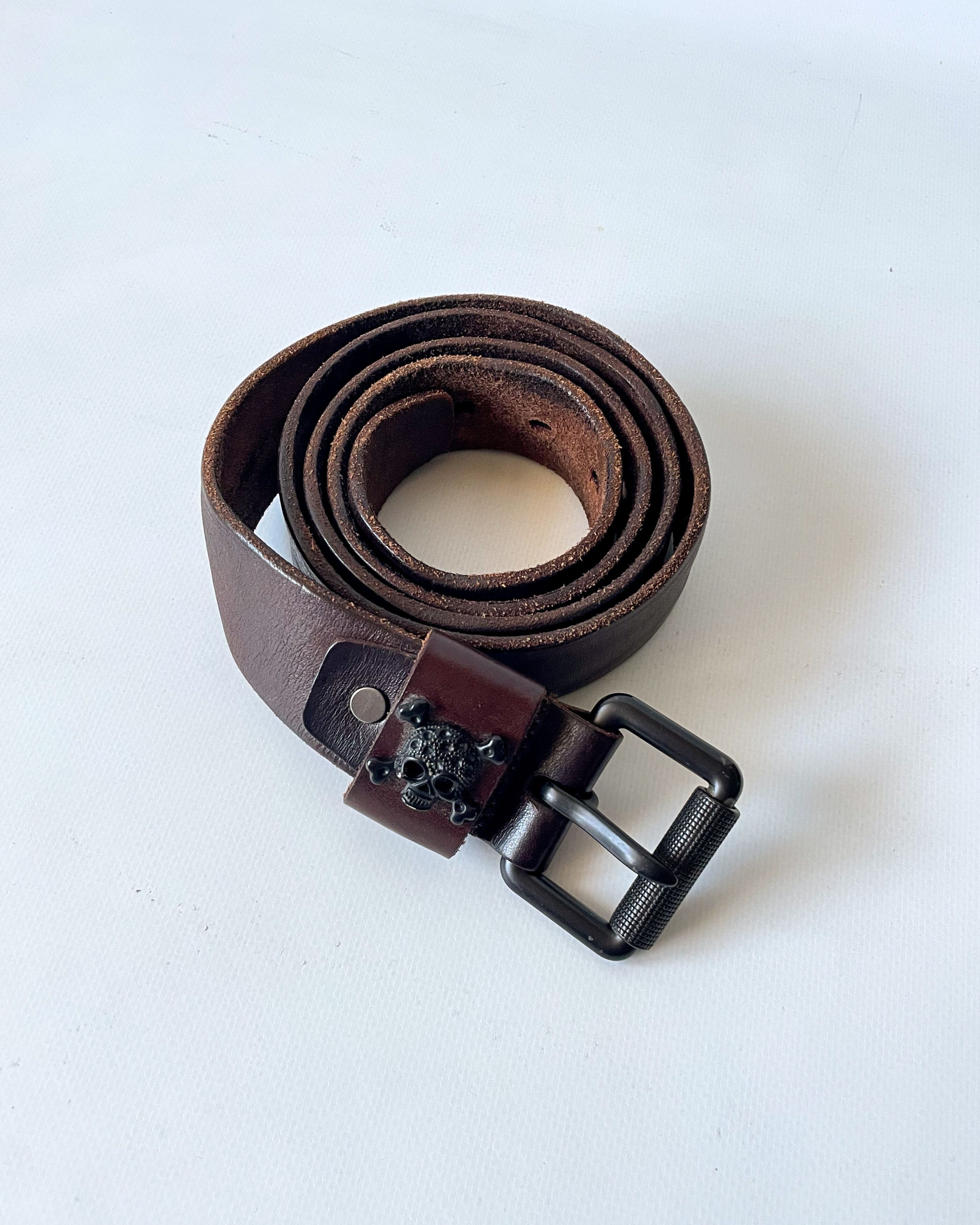 Diesel Diesel Brown Leather Belt Skull Buckle Detail Size 42 - 3 Thumbnail