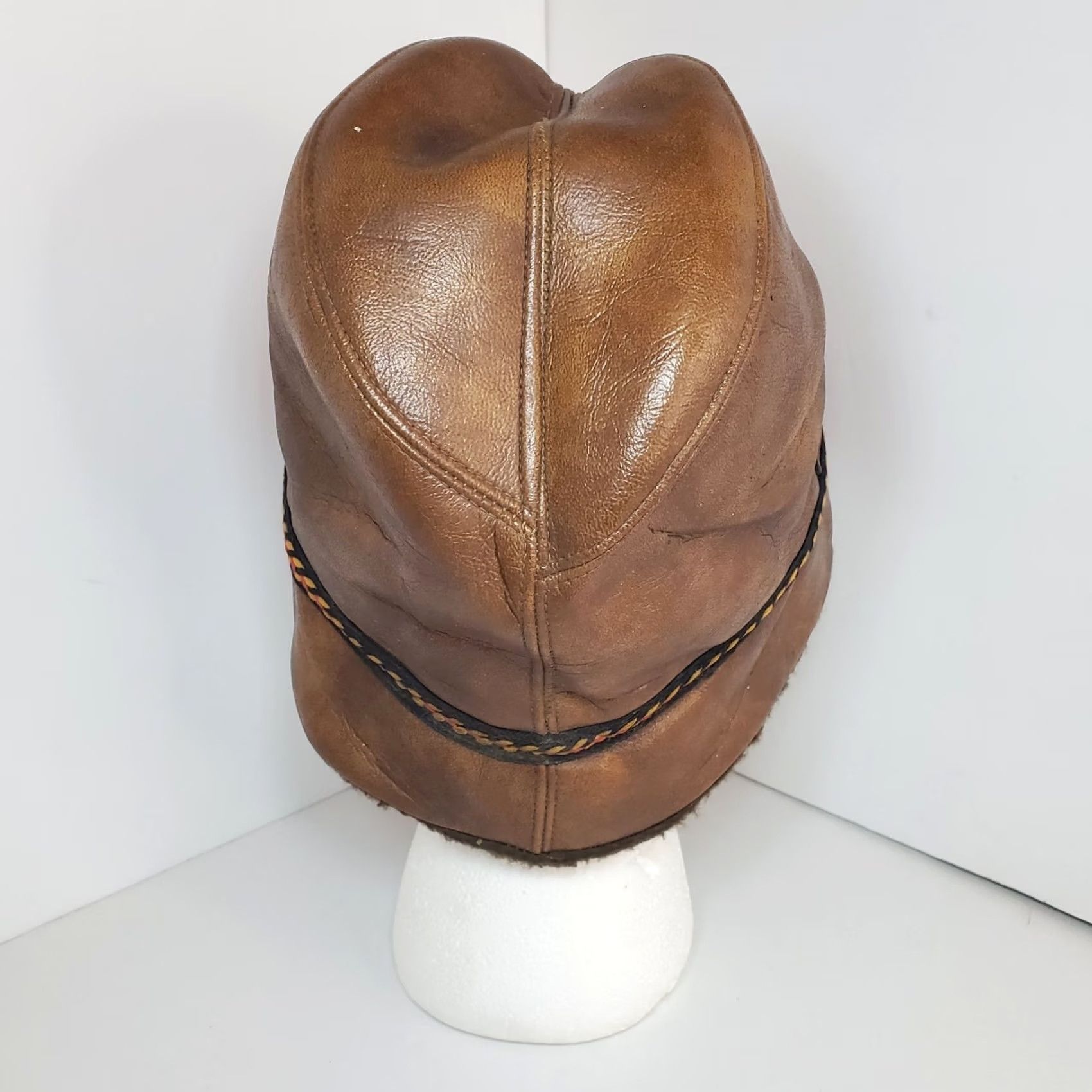 Vintage VINTAGE Brown Faux Leather Fur Mens Bucket Fedora Sz Small 70s retro Size ONE SIZE - 3 Thumbnail