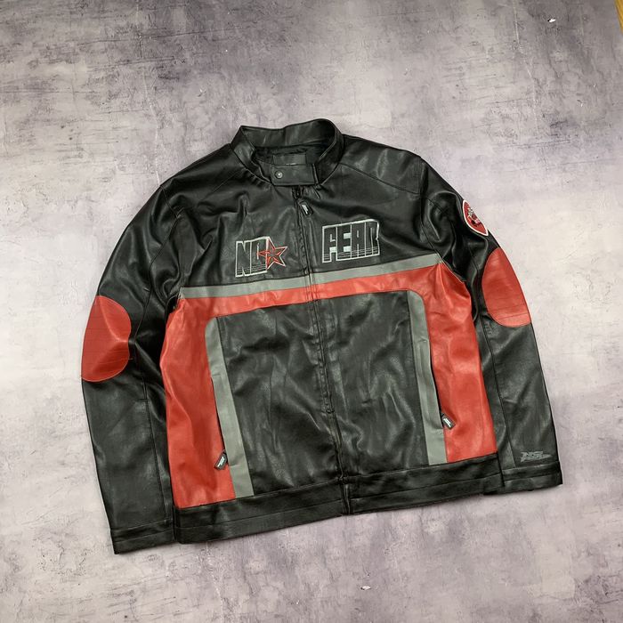 Vintage no fear leather racing outlet jacket