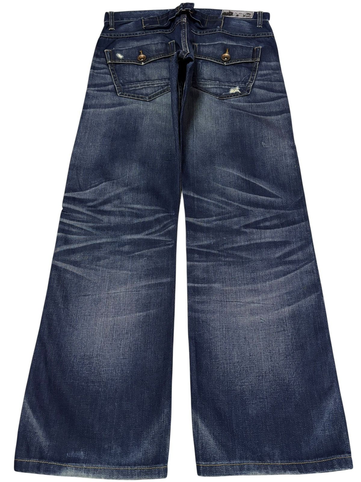 Japanese Brand Vtg Back Number Japan Buckle Whisker Faded Distress Jeans Size US 32 / EU 48 - 2 Thumbnail