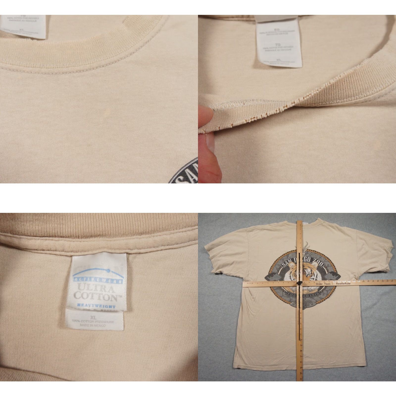 Gildan VINTAGE San Diego Zoo Shirt Mens XL Beige Tiger Animal Nature Tee Y2K Adults Perform Distressed Texture Graphic Print Logo 90s Concert Theme Mens Size US XL / EU 56 / 4 - 8 Thumbnail