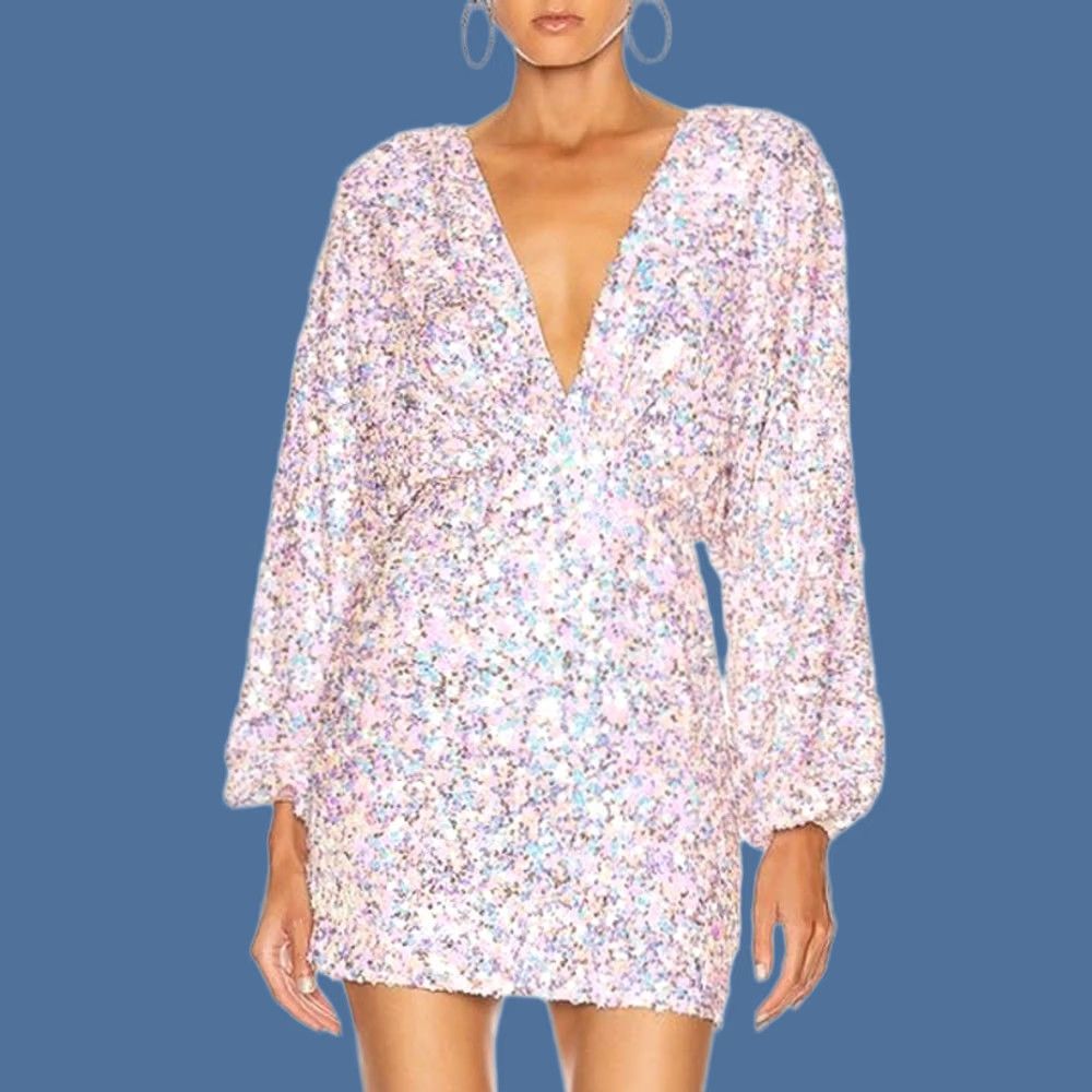 Vintage VINTAGE Retrofete Dress M Womens Short V-Neck Puff Sleeve Sequin Star Embellished Tutti Frutti Paillette Party/Cocktail Size M / US 6-8 / IT 42-44 - 1 Thumbnail