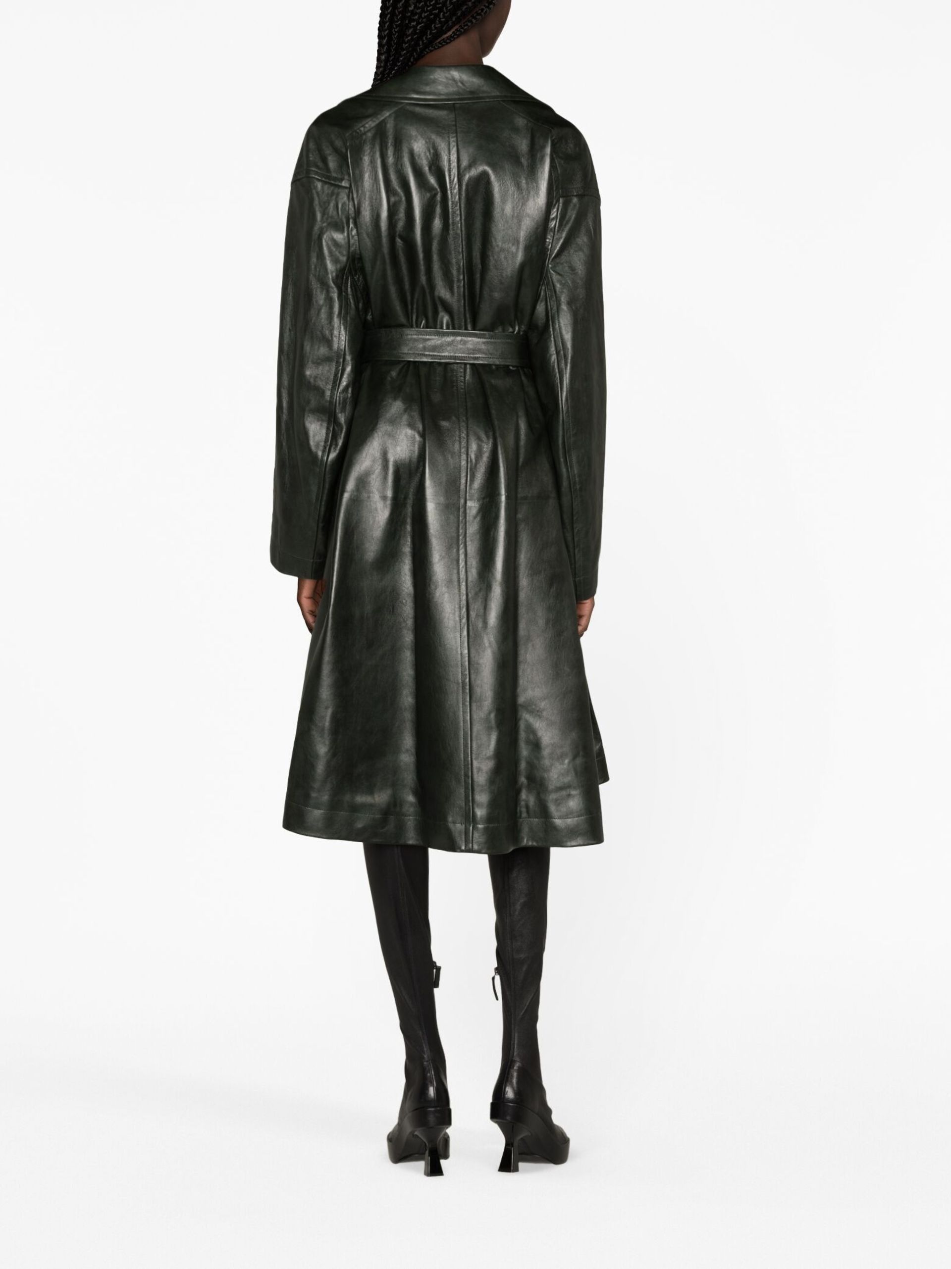 Bottega Veneta o1bcso1str0225 Leather Kimono Belted Coat in Dark Green Size XS / US 0-2 / IT 36-38 - 2 Thumbnail