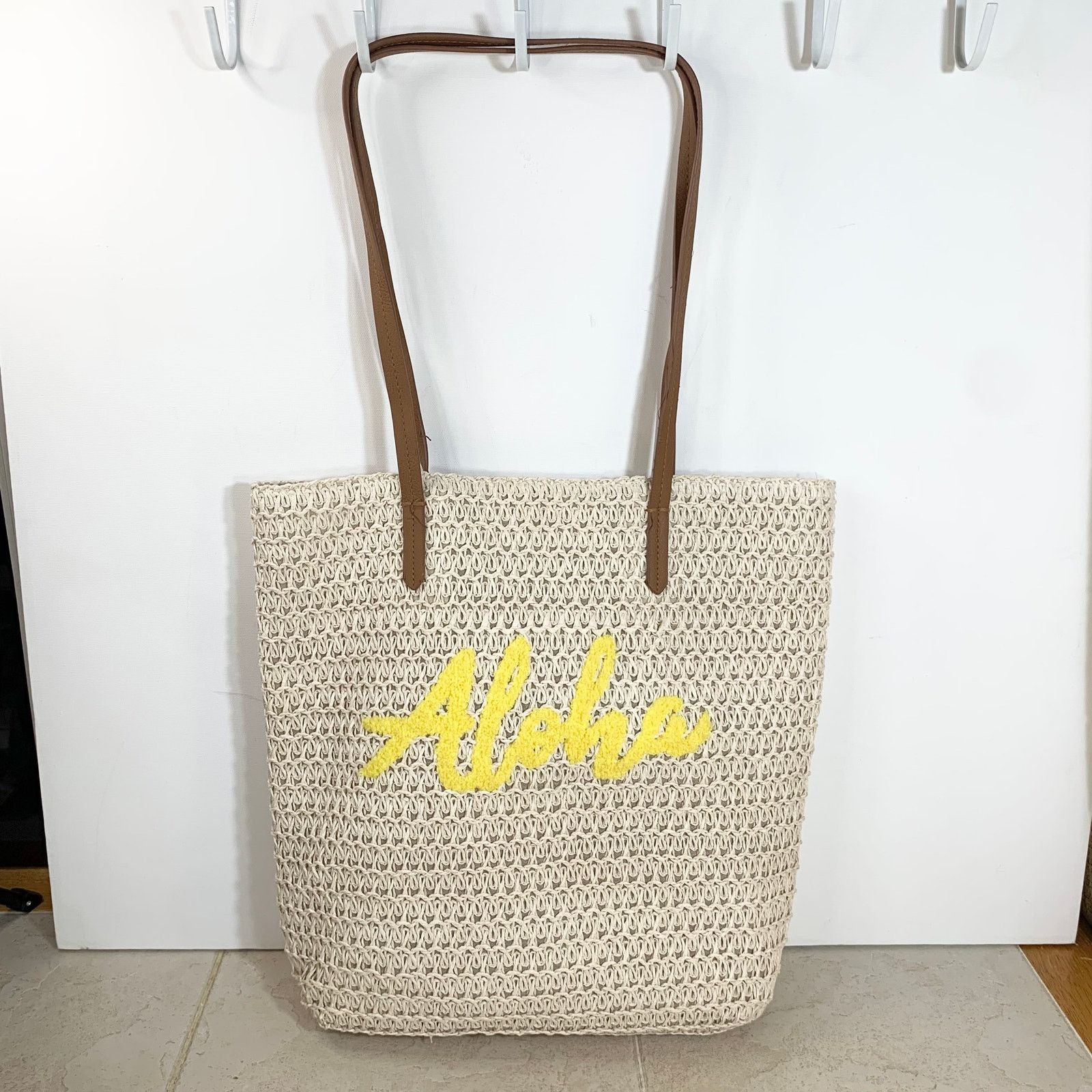 Other Straw Tote Aloha Beach Bag Everyday Tote Yellow Natural Size ONE SIZE - 11 Thumbnail