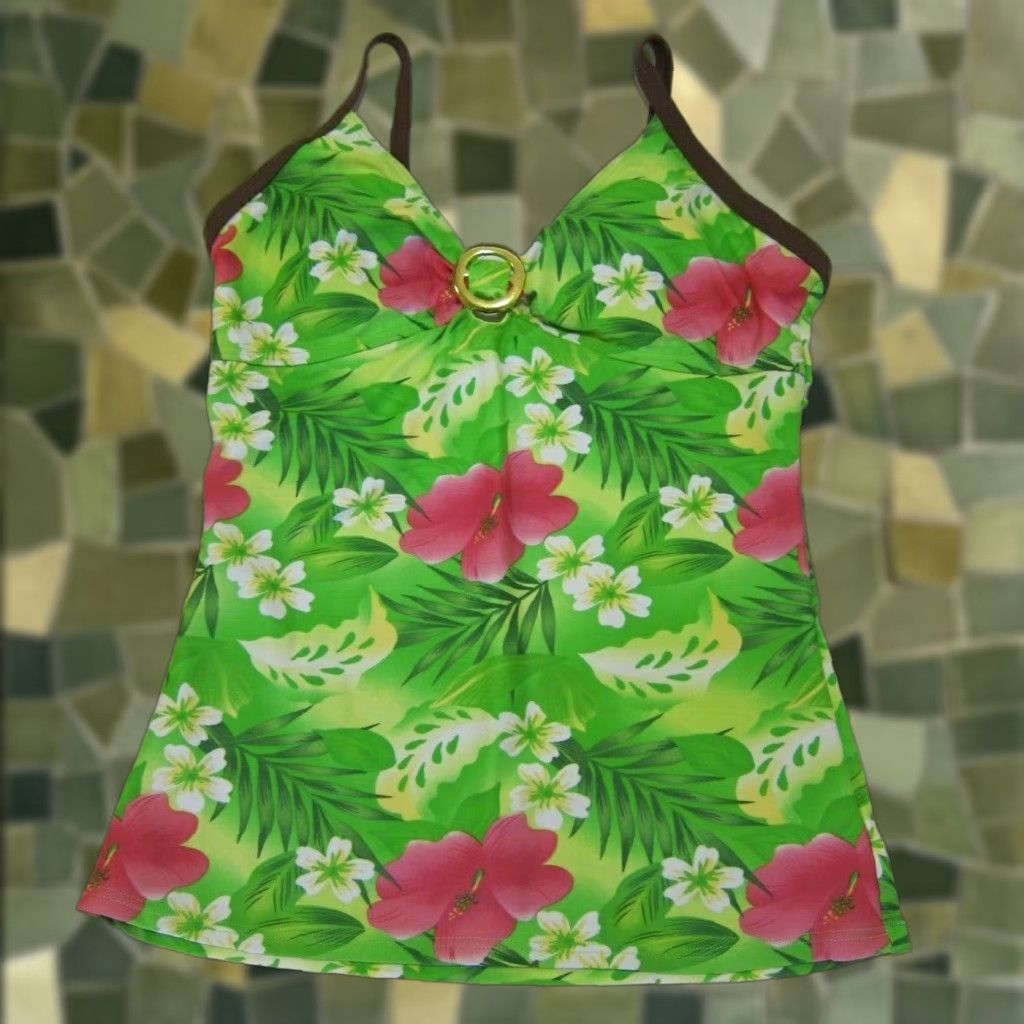 Pinko NWT INGEAR Green Pink White Floral Hawaiian Padded Halter Swim Tankini Women 10 Size ONE SIZE - 1 Thumbnail
