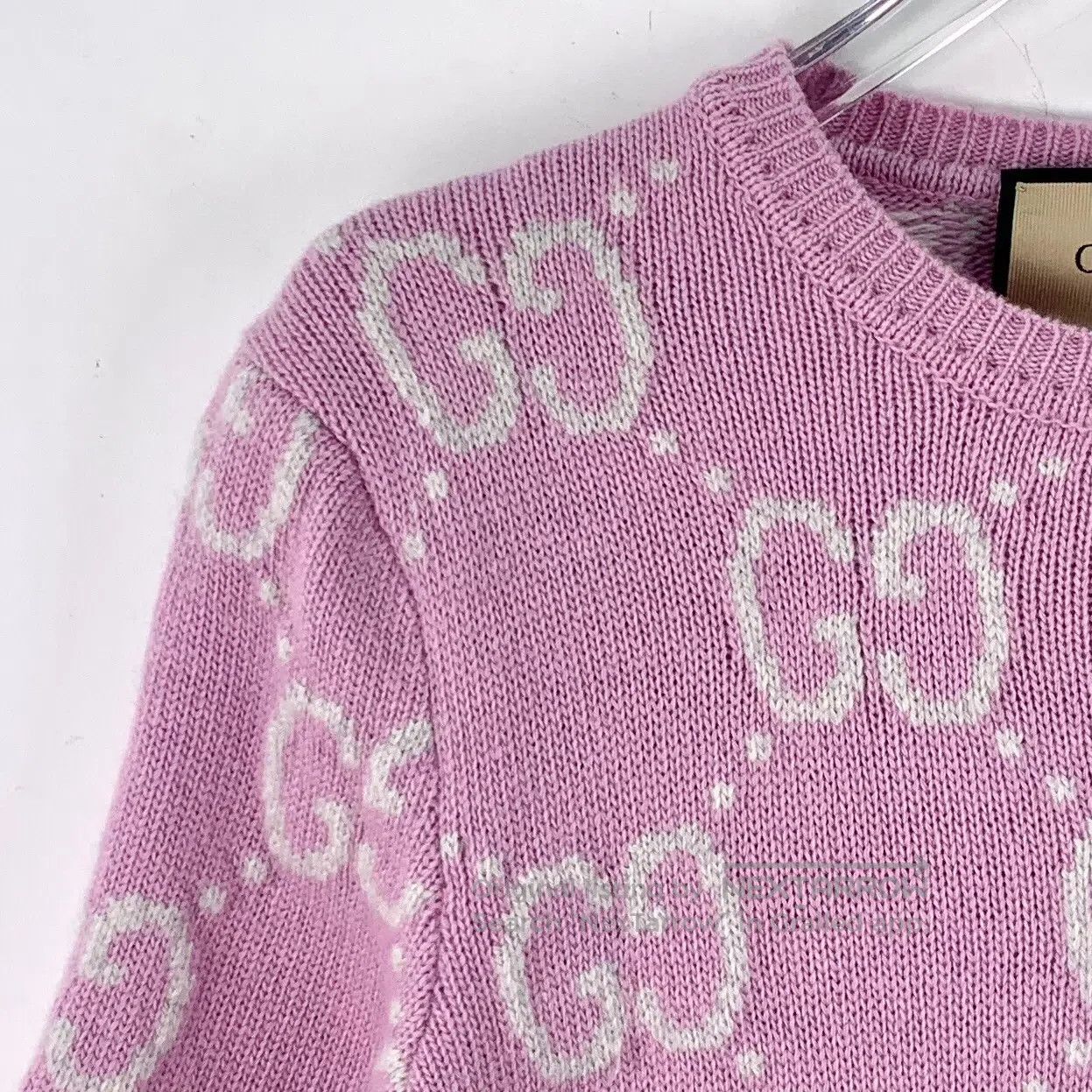 Gucci Guicci Pink Logo Jacquard Full Print Wool Crew Neck Short Size XS / US 0-2 / IT 36-38 - 3 Thumbnail