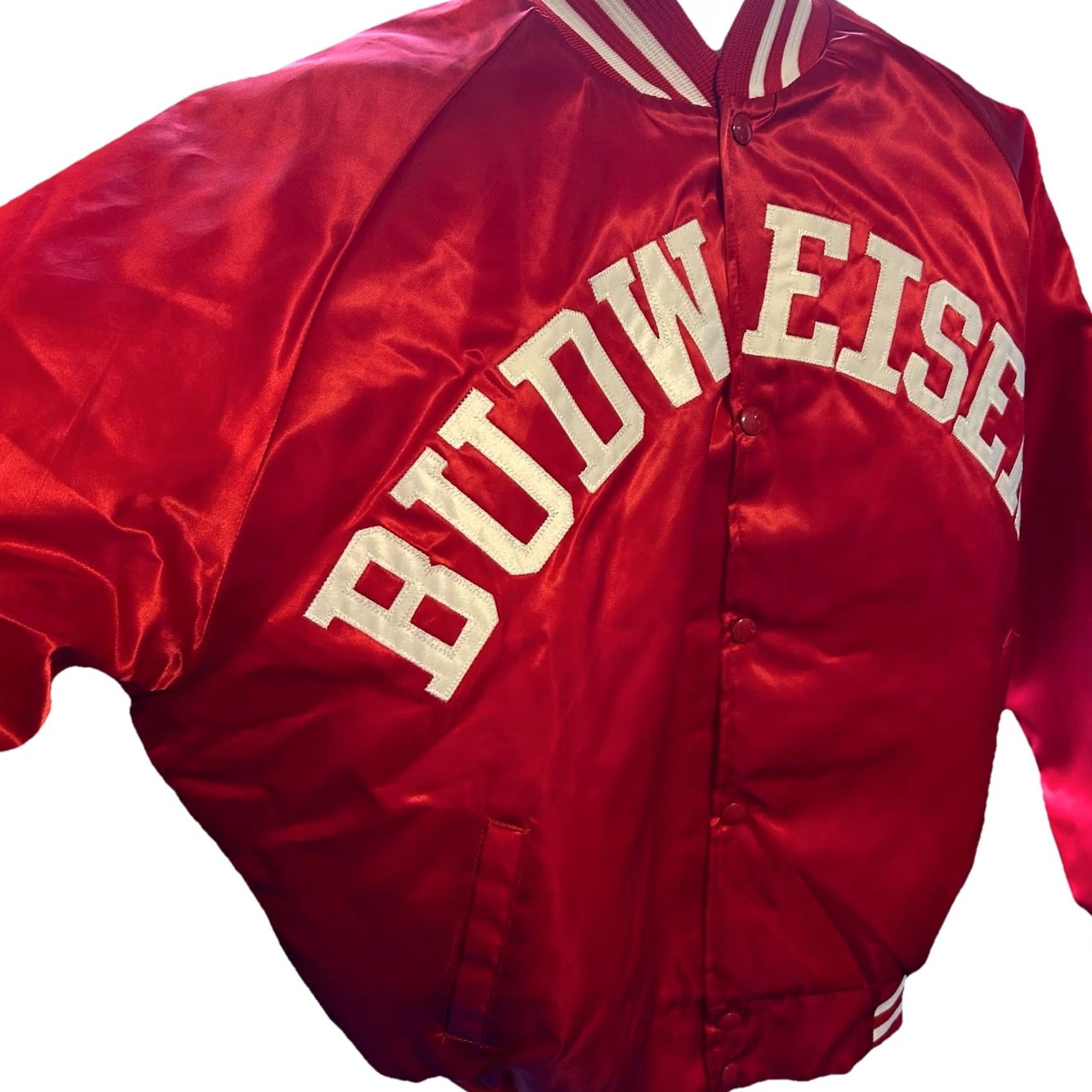 Budweiser Vintage Budweiser Nylon Satin Quilted Jacket - XL Men's Bomber Jacket - USA Made - 80s Vintage Style - Red - 54" Chest - 27" Pit to Pit Size US XL / EU 56 / 4 - 7 Thumbnail
