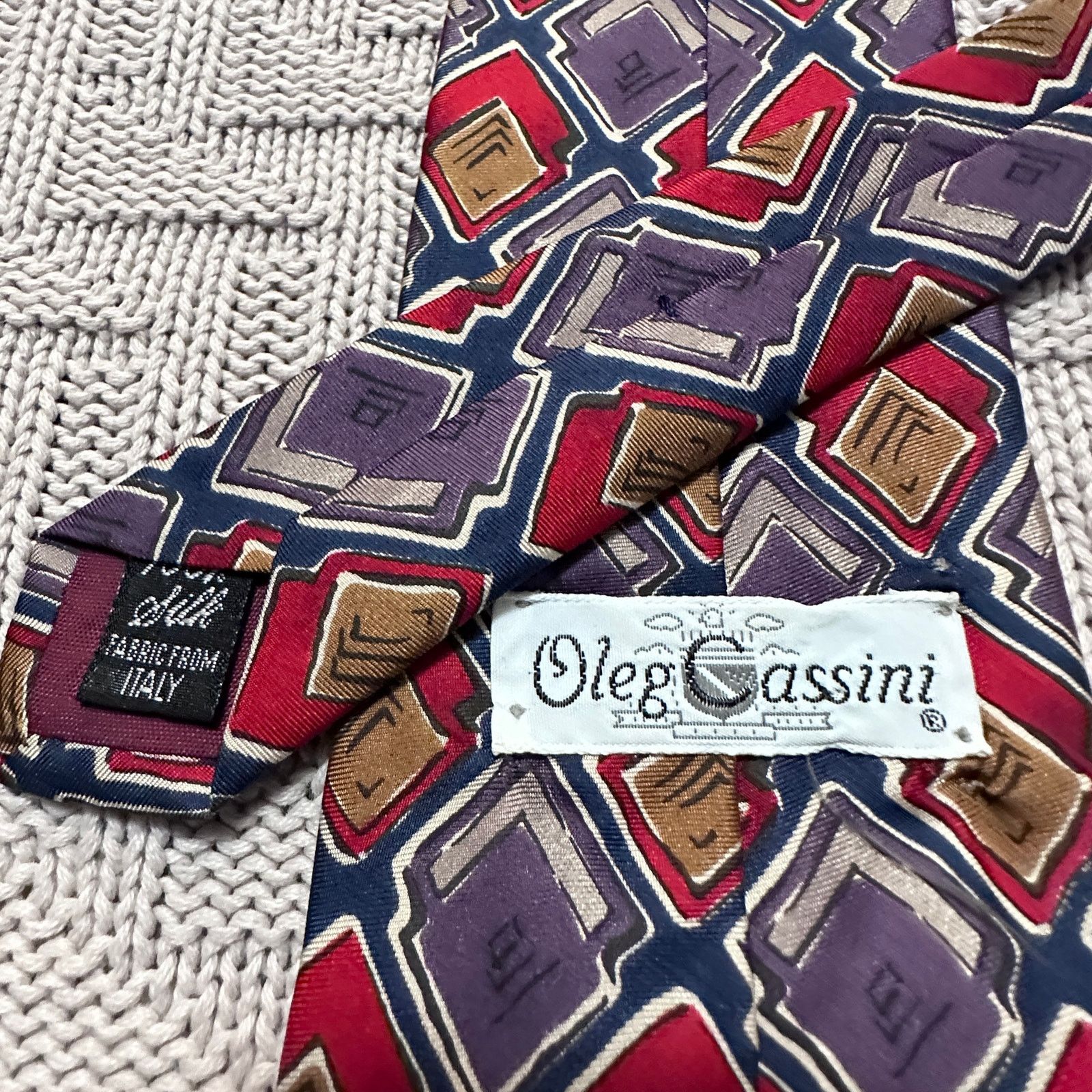 Oleg Cassini Vintage Oleg Cassini purple red block print Italian silk tie Size ONE SIZE - 3 Thumbnail