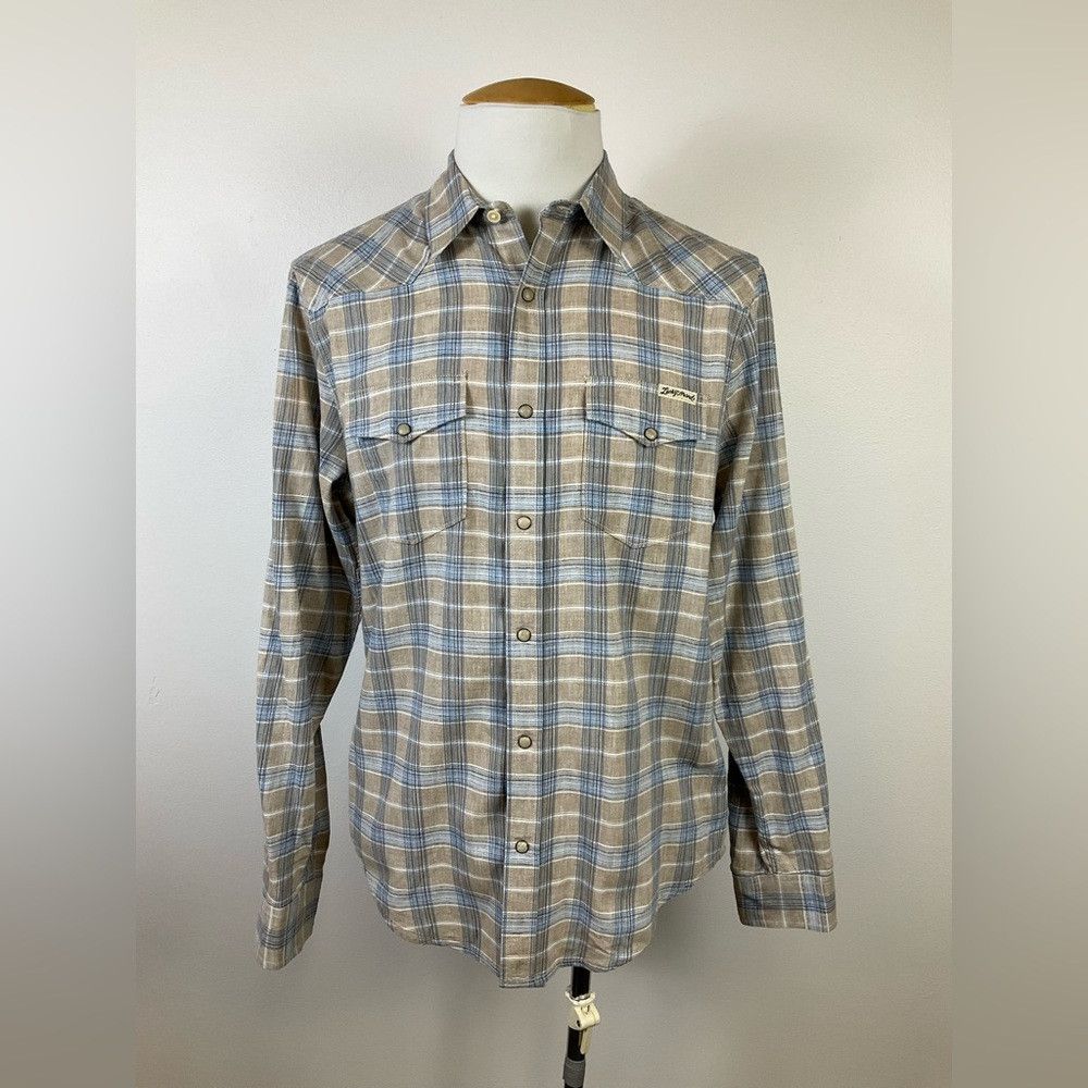 Lucky Brand LUCKY BRAND Tan Blue Plaid Shirt Western Yoke Pearl Size US M / EU 48-50 / 2 - 1 Thumbnail