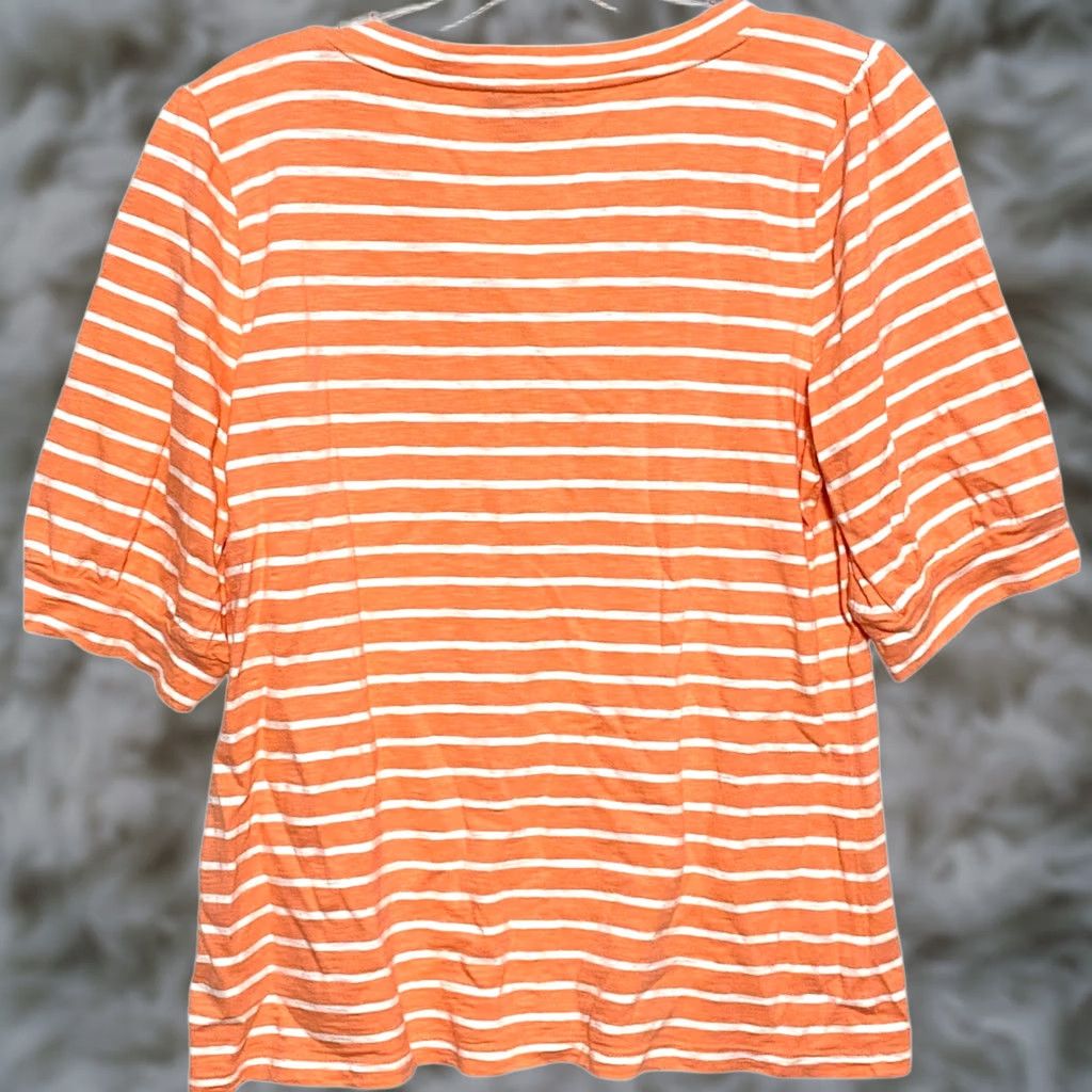 Talbots Talbots Shirt T-Shirt Petite M Orange White Striped Split Neck Beachy Coastal Summer Modal Cotton Size M / US 6-8 / IT 42-44 - 1 Thumbnail