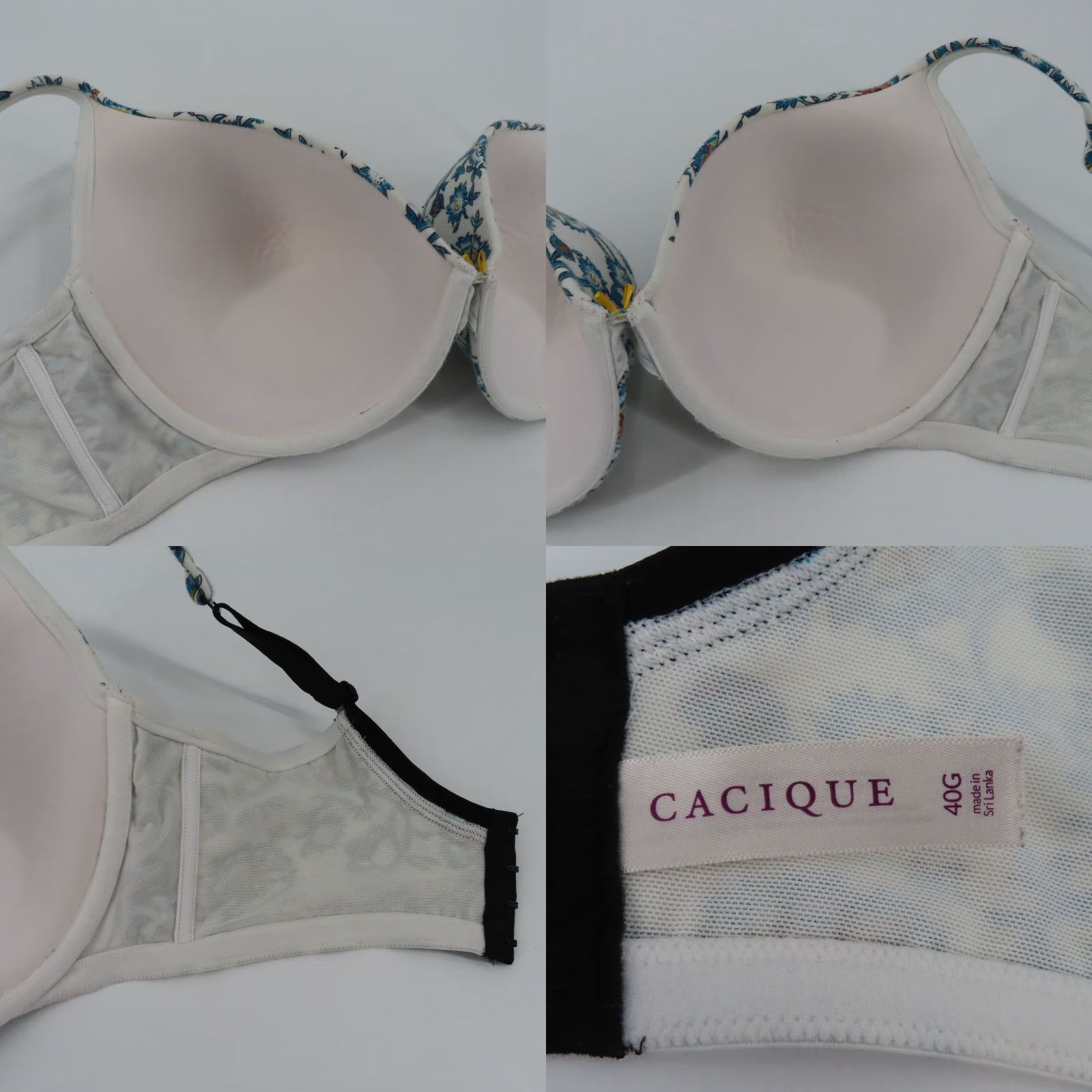 Vintage Cacique Bra Women Plus Size 40G Plunge Underwire Padded Floral White Blue Flower Shirt Style Womens Size ONE SIZE - 8 Thumbnail