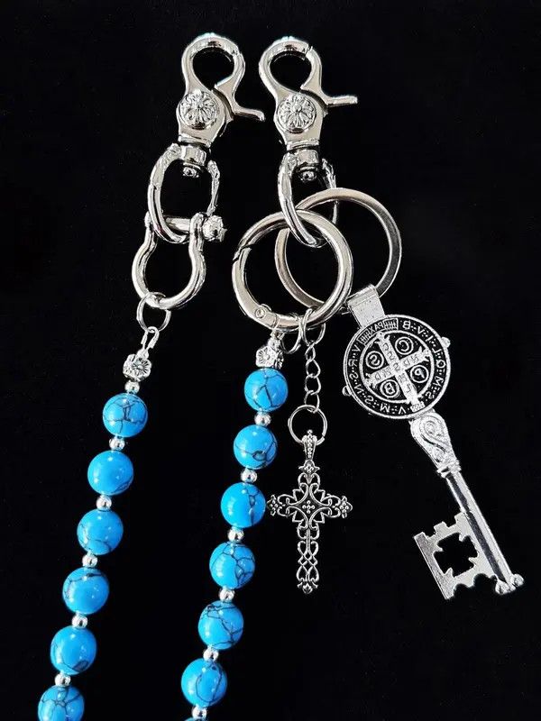 Jewelry Blue cracked stone round beads Wallet Chain Size ONE SIZE - 5 Thumbnail