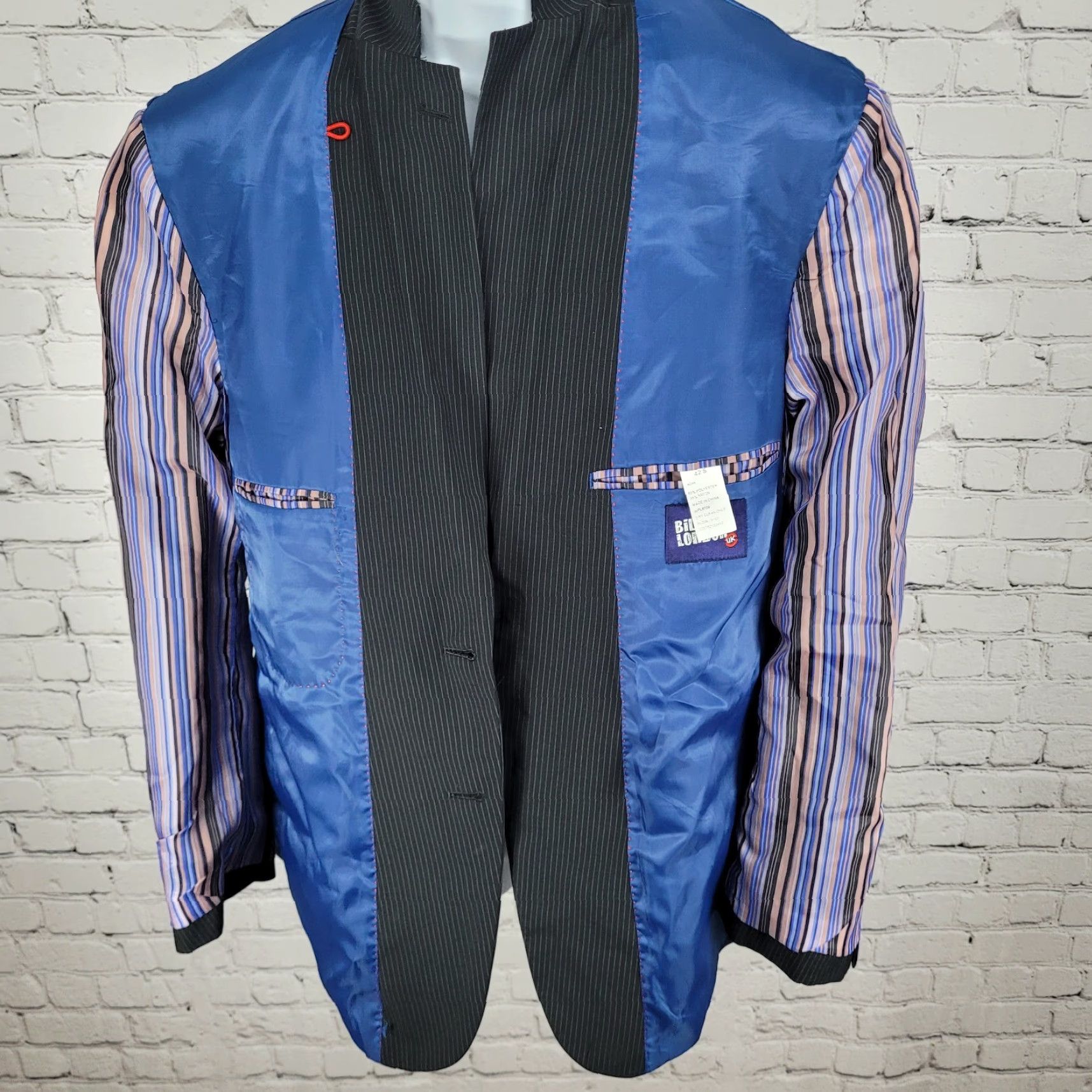 Billy London Billy London Black Pinstriped 2 Button Double Notch Blazer Sport Coat Size 42S Size 42R - 5 Thumbnail