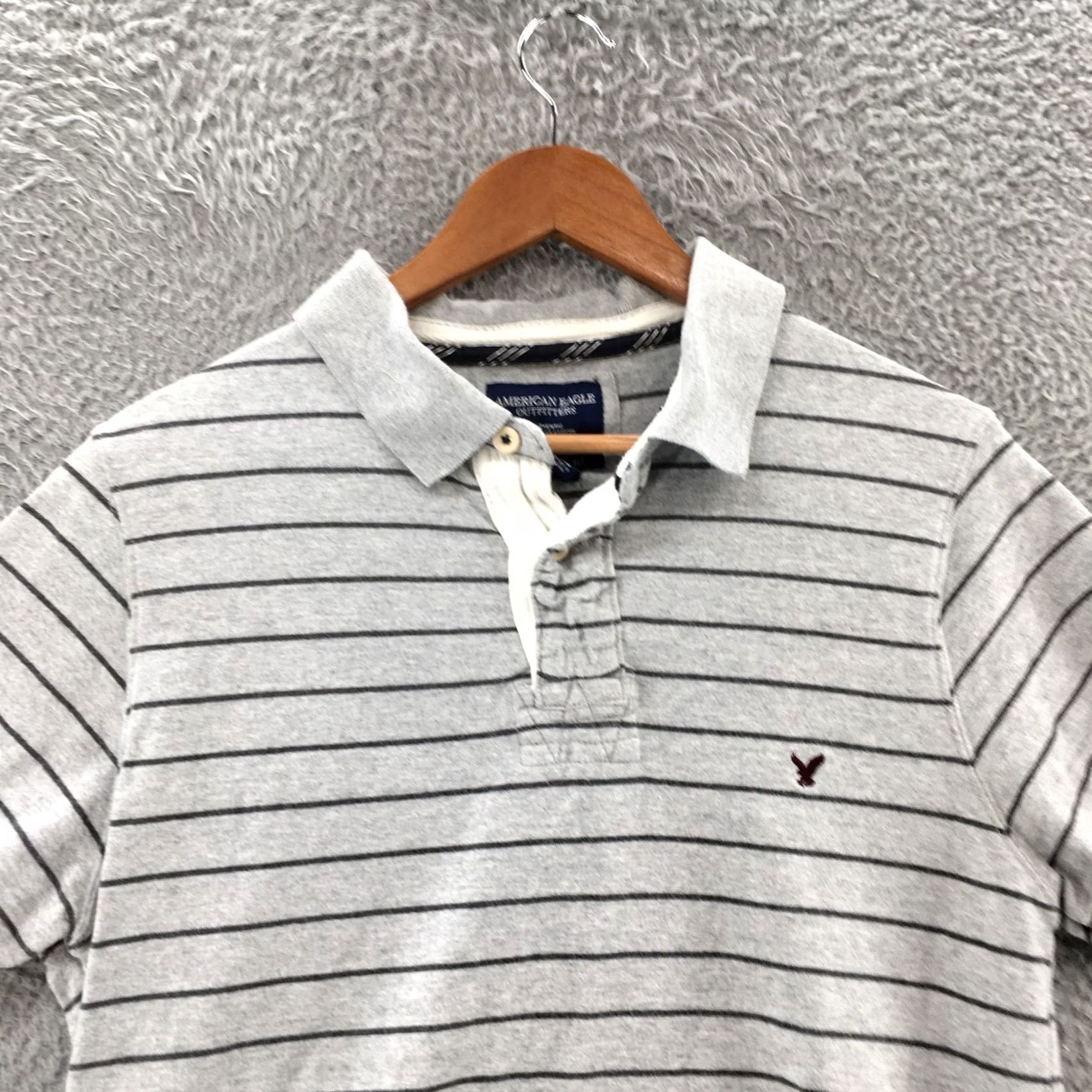 American Eagle Outfitters American Eagle Outfitters Polo Shirt Men L Gray Short Sleeve Striped Vintage Fit Shirt** Size US L / EU 52-54 / 3 - 2 Thumbnail