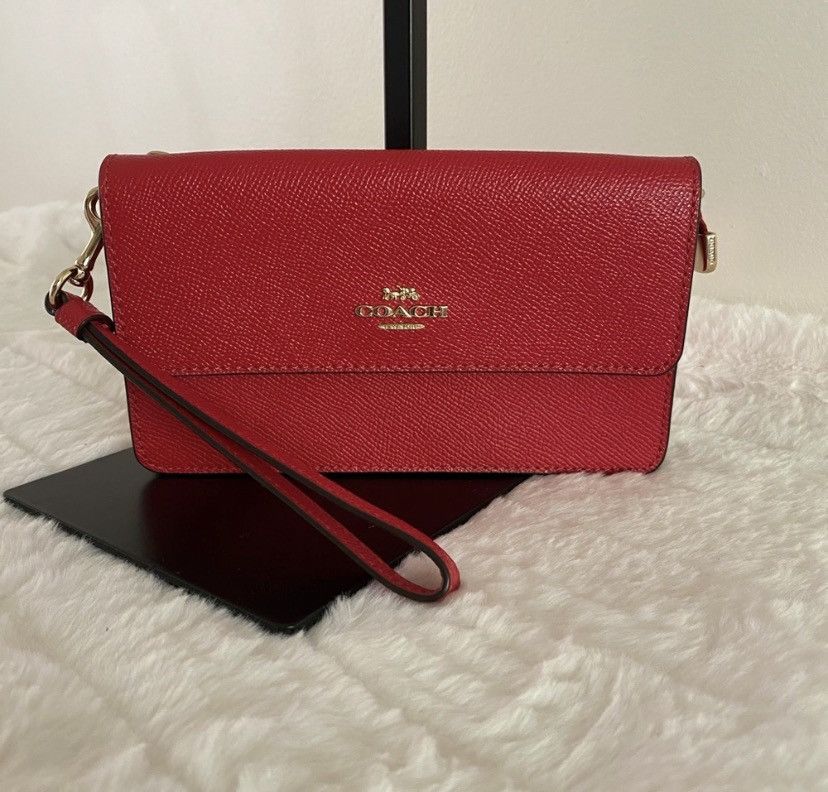 Coach Coach Crossgrain Leather Foldover Wristlet/Wallet in Red Size ONE SIZE - 2 Thumbnail
