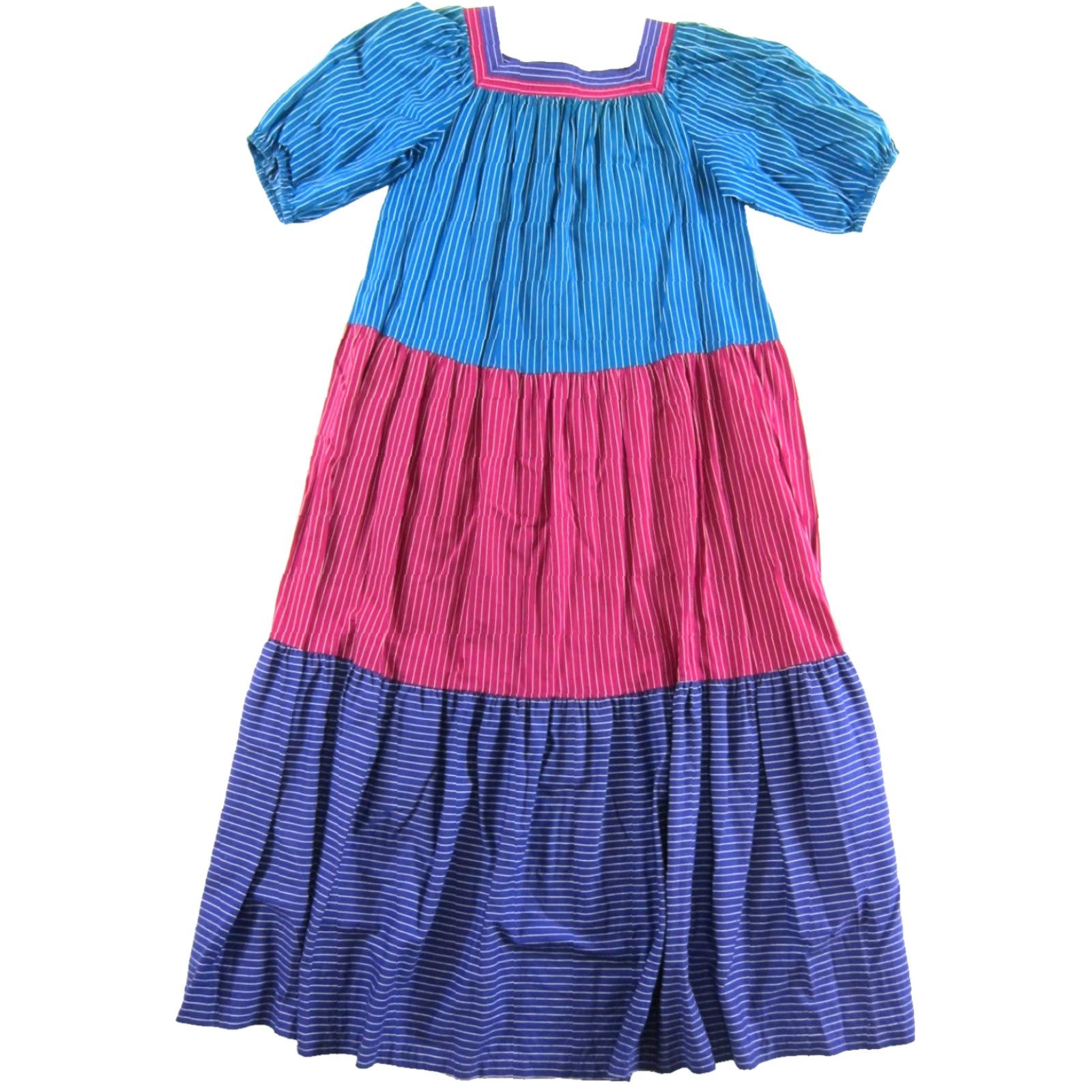 CO VINTAGE Tom Bezduda Barad & Co Blue Pink Purple Stripe Long Kaftan Maxi Dress M Size M / US 6-8 / IT 42-44 - 2 Thumbnail