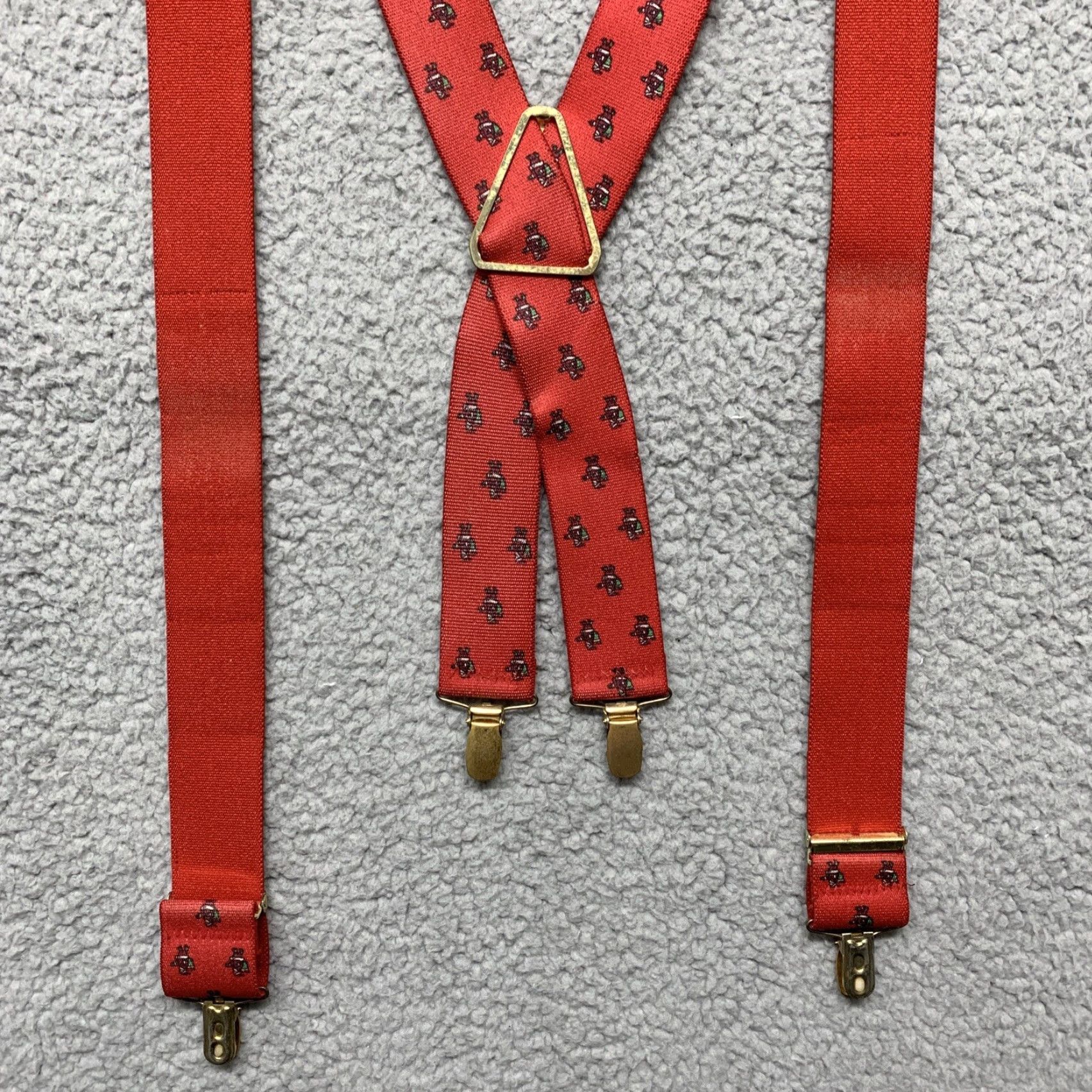 Vintage Christmas Suspenders Red Santa Claus Carrying His Bag Holiday Men Suspender Clip Christmas Theme Red Size ONE SIZE - 6 Thumbnail
