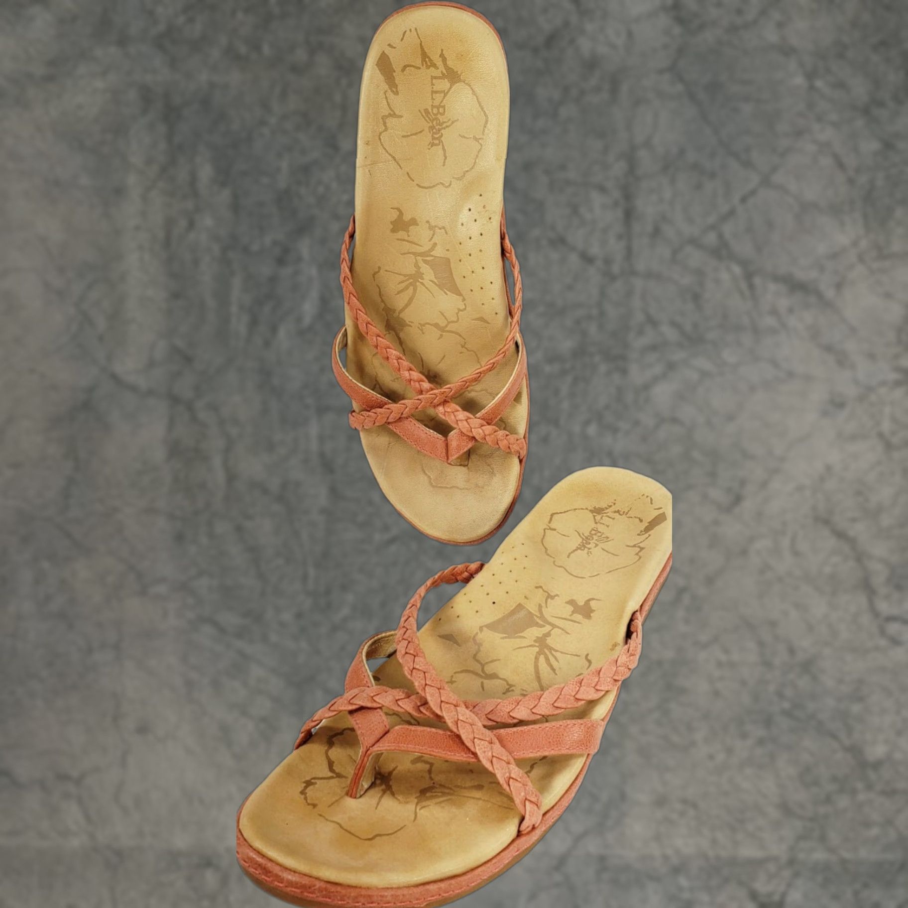 Vintage L.L. Bean Women’s Slip On Thong Sandals Salmon Leather Straps Size 9M Size US 10 / IT 40 - 1 Thumbnail