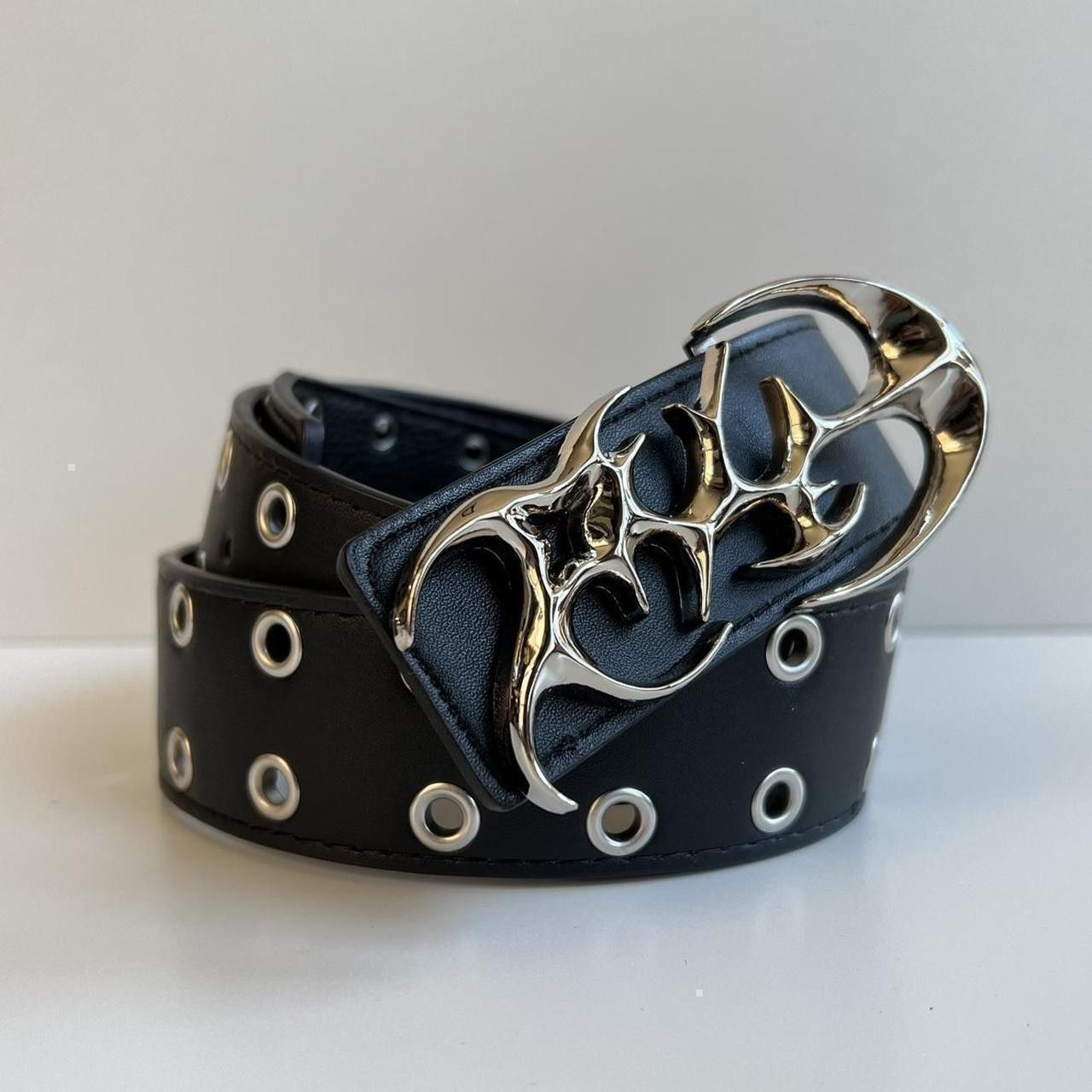 Other Black Eyelet Belt – Silver Tribal Buckle, Gothic Y2K Fashion Size ONE SIZE - 2 Thumbnail