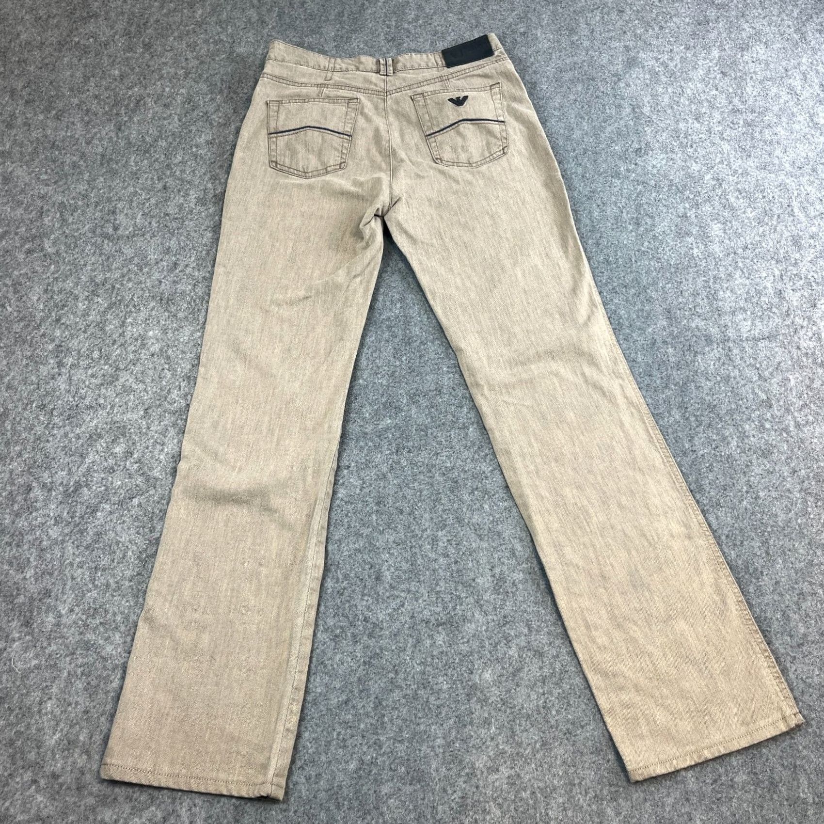 Vintage Armani Jeans Jeans Straight 29 30 UK 10 Beige Stretch Mid Rise 5-Pocket Womens Size 29" - 2 Thumbnail