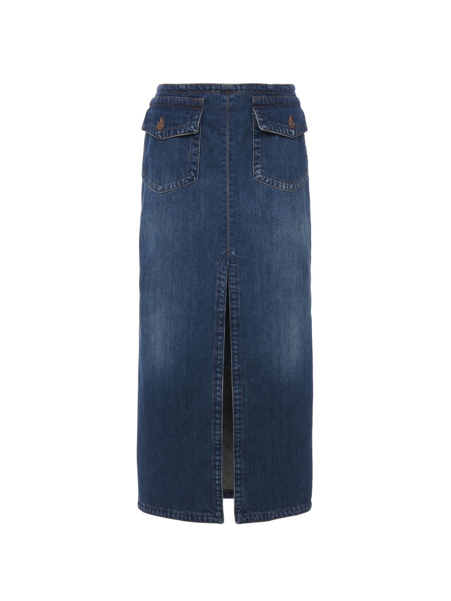 Chloe o1loc1c11025 Front-Slit Midi Slim Skirt in Denim Blue Size 25" / US 0 / IT 36 - 1 Thumbnail